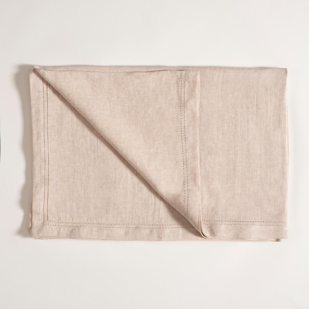 Nilüfer Antik Dikişli Keten %100 Keten Masa Örtüsü 150x240 Cm Bej