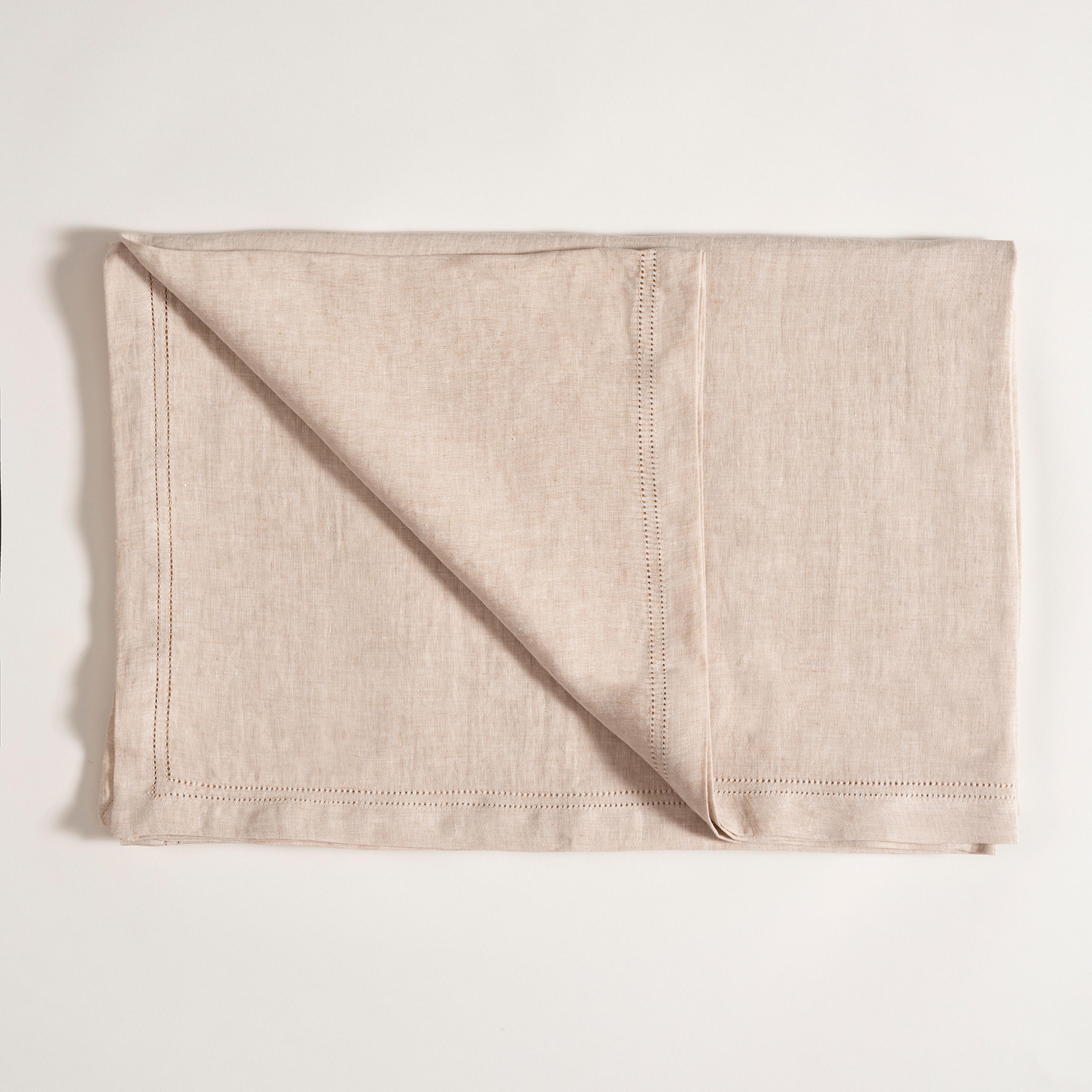 Nilüfer Antik Dikişli Keten %100 Keten Masa Örtüsü 150x240 Cm Bej