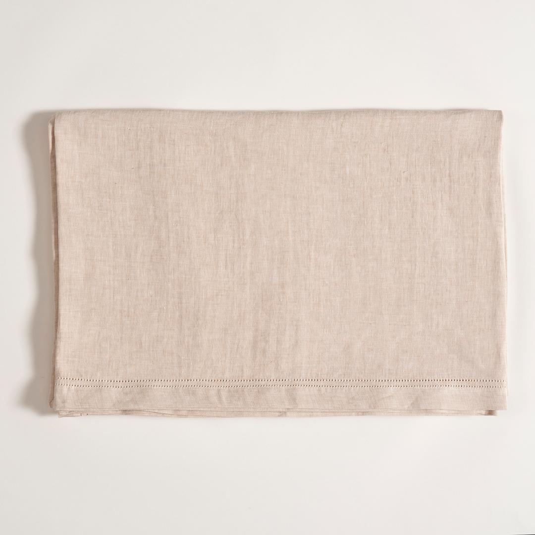 Nilüfer Antik Dikişli Keten %100 Keten Masa Örtüsü 150x240 Cm Bej