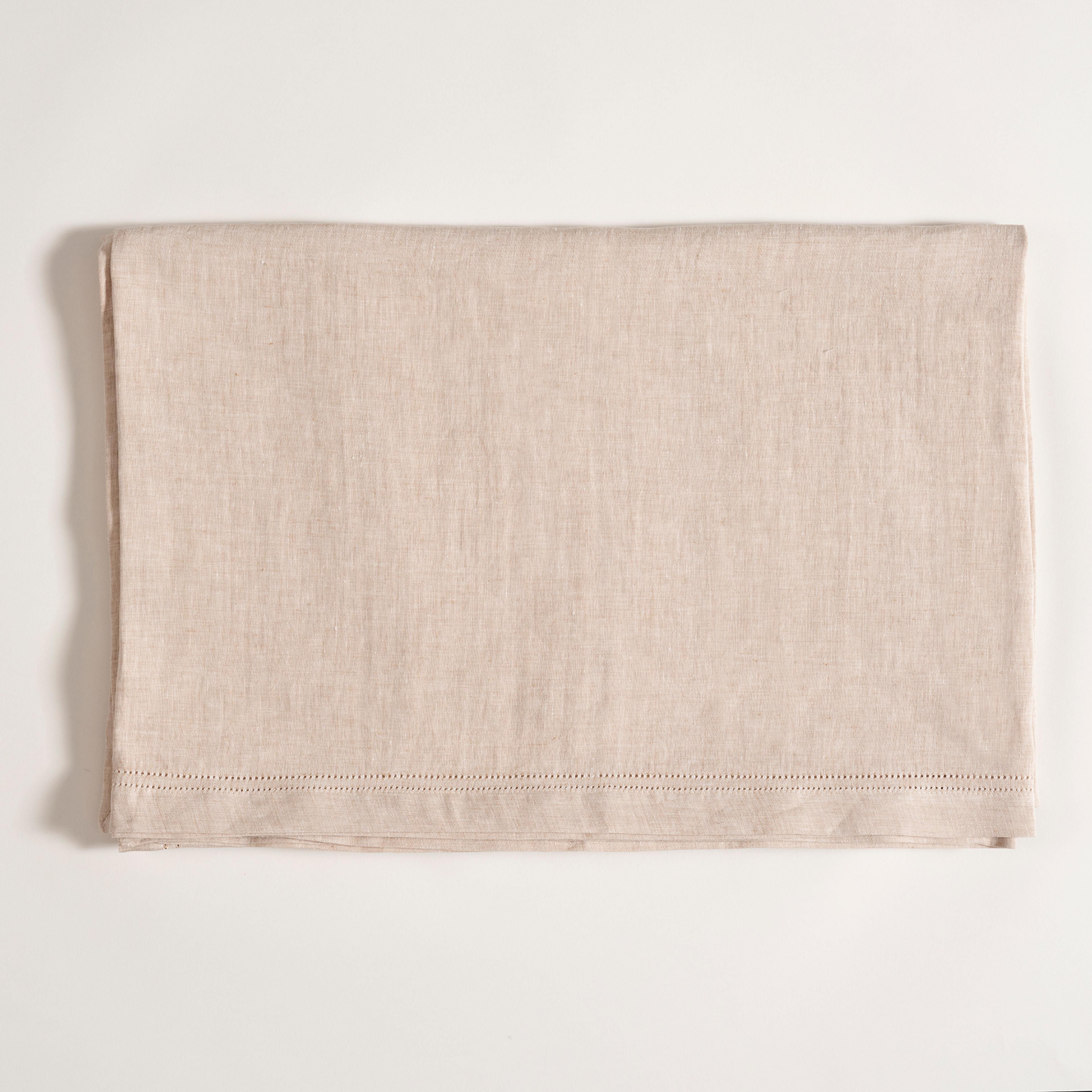 Nilüfer Antik Dikişli Keten %100 Keten Masa Örtüsü 150x240 Cm Bej