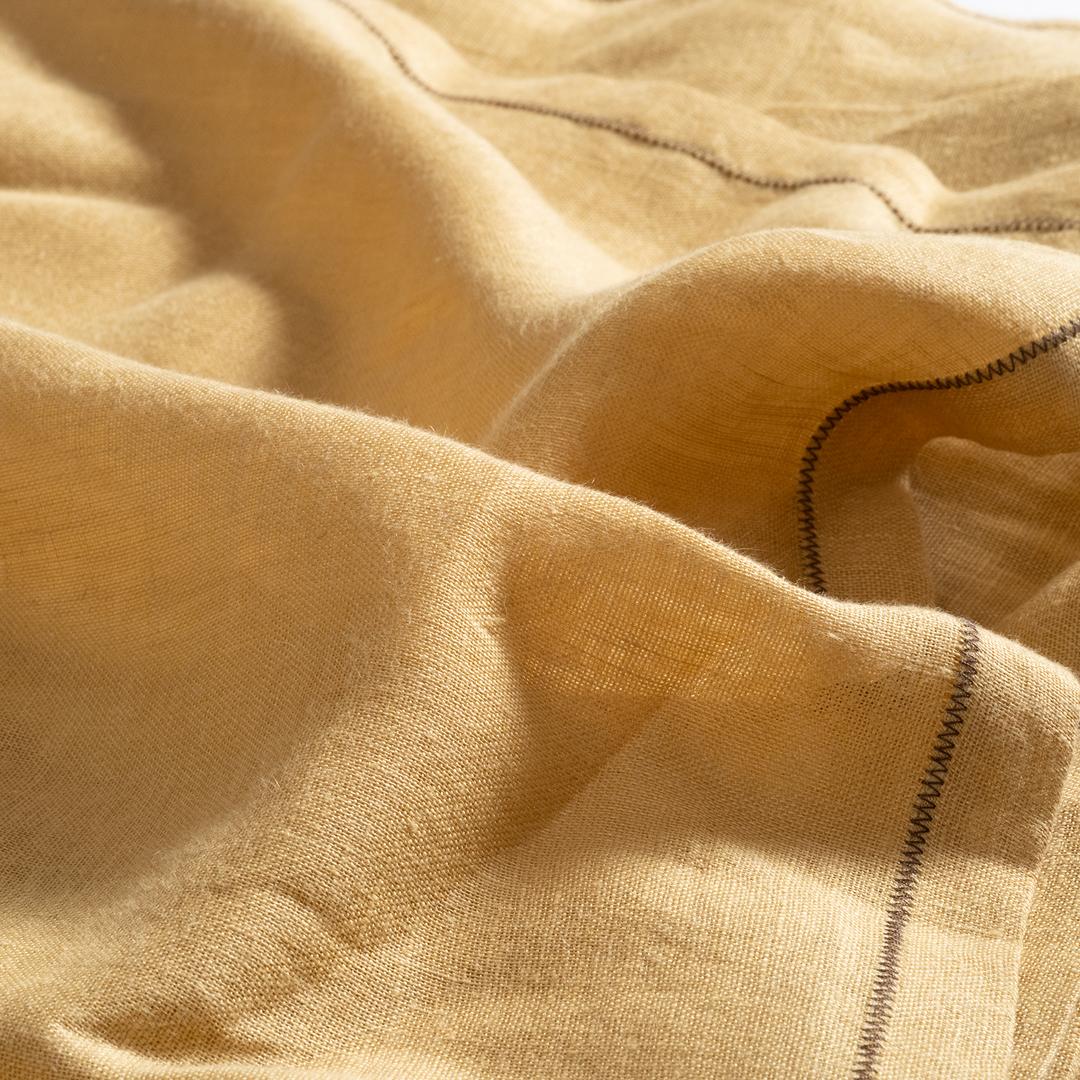 Nilüfer Zigzag Nakışlı Keten %100 Keten Masa Örtüsü 160x240 Cm Sarı