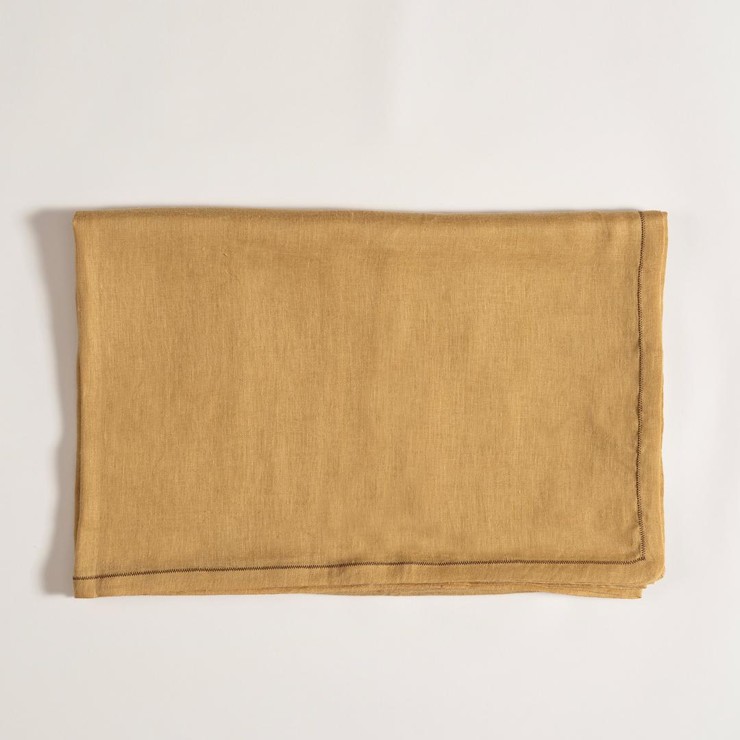 Nilüfer Zigzag Nakışlı Keten %100 Keten Masa Örtüsü 160x240 Cm Sarı