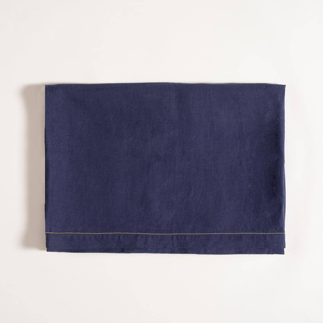 Nilüfer Zincir Kenarlı Keten %100 Keten Masa Örtüsü 150x220 Cm Lacivert