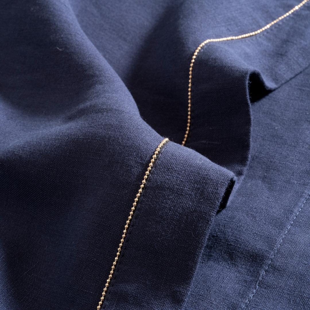 Nilüfer Zincir Kenarlı Keten %100 Keten Masa Örtüsü 150x220 Cm Lacivert