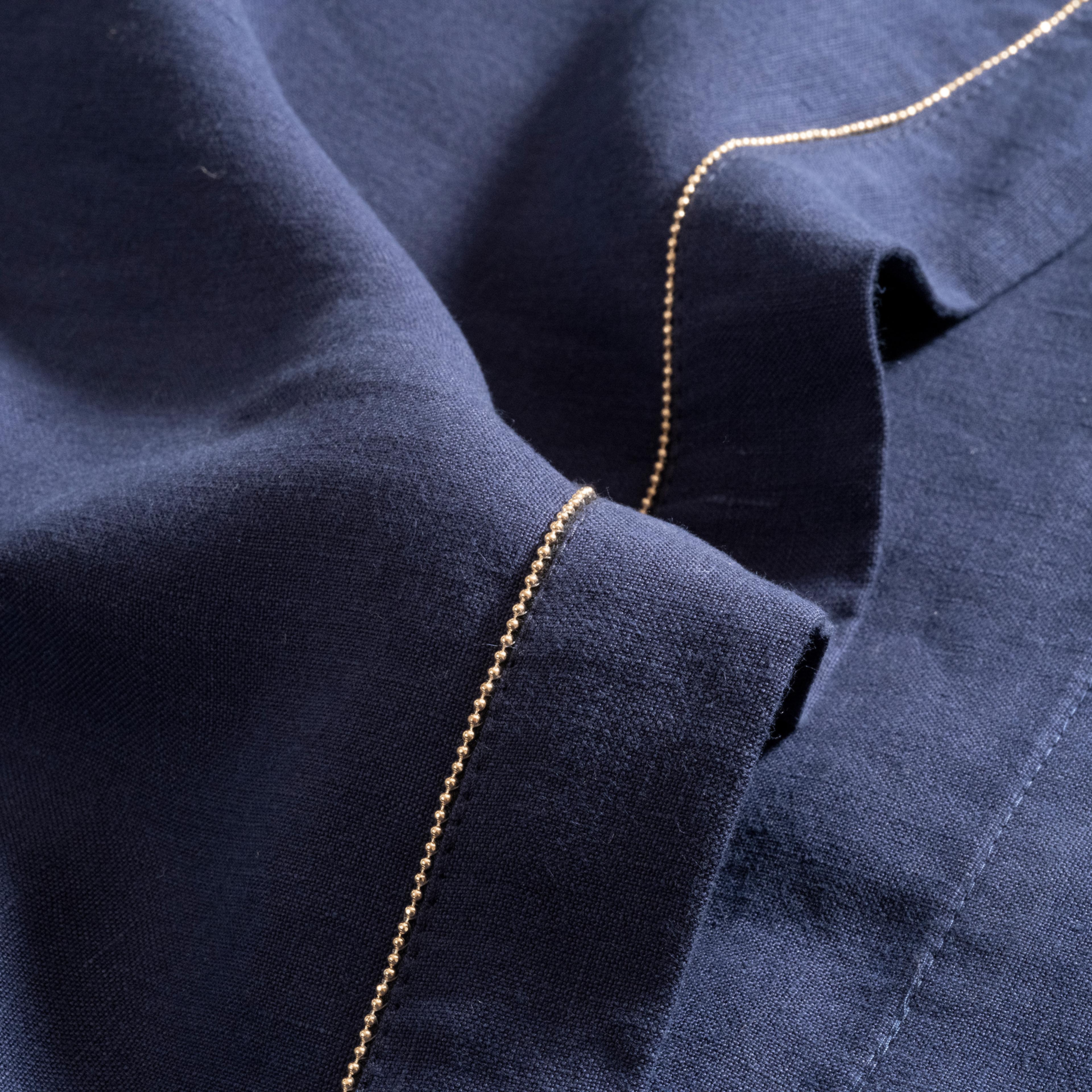 Nilüfer Zincir Kenarlı Keten %100 Keten Masa Örtüsü 150x220 Cm Lacivert