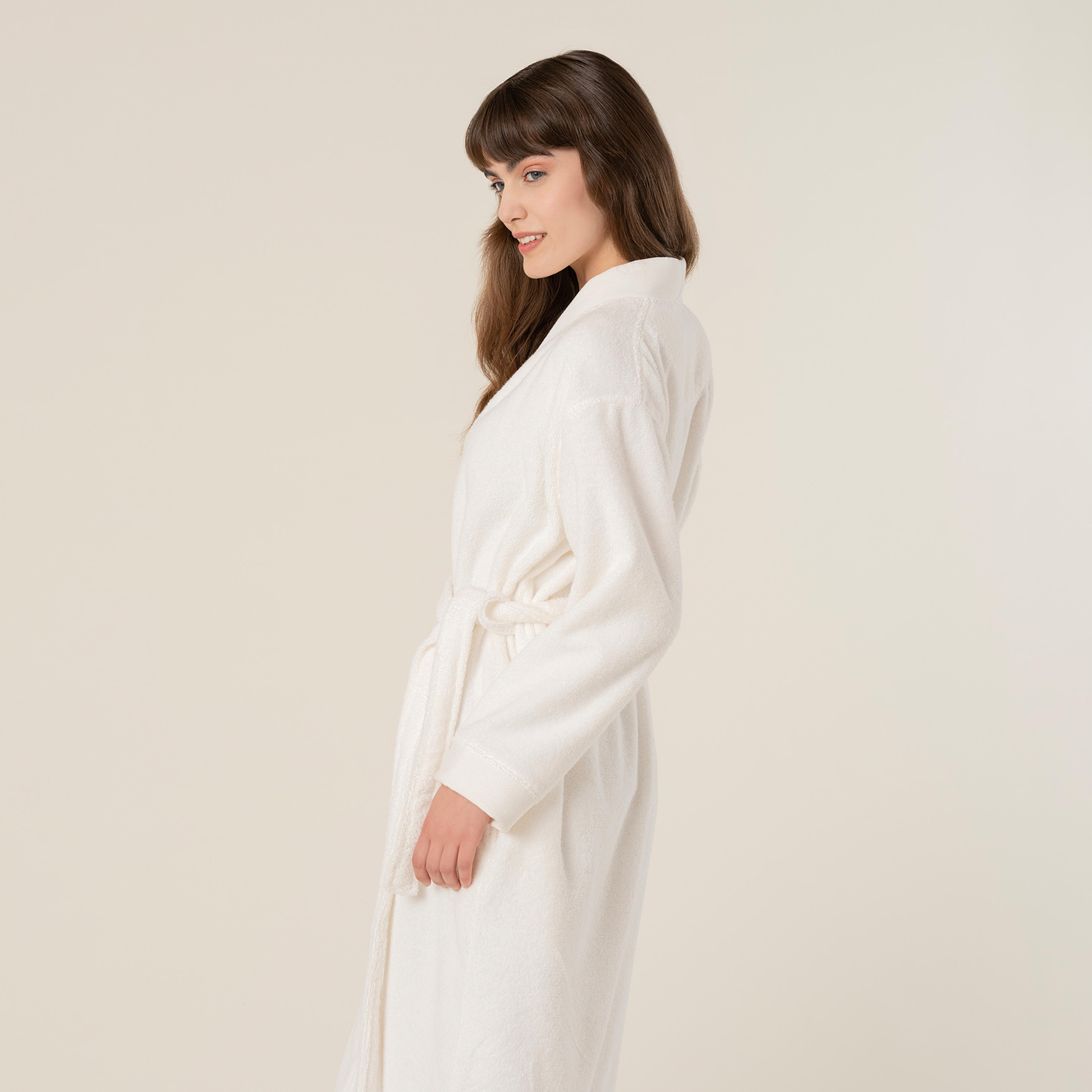 Solıd Bordürlü Pamuk %100 Pamuk Bornoz Medıum Beden Ekru