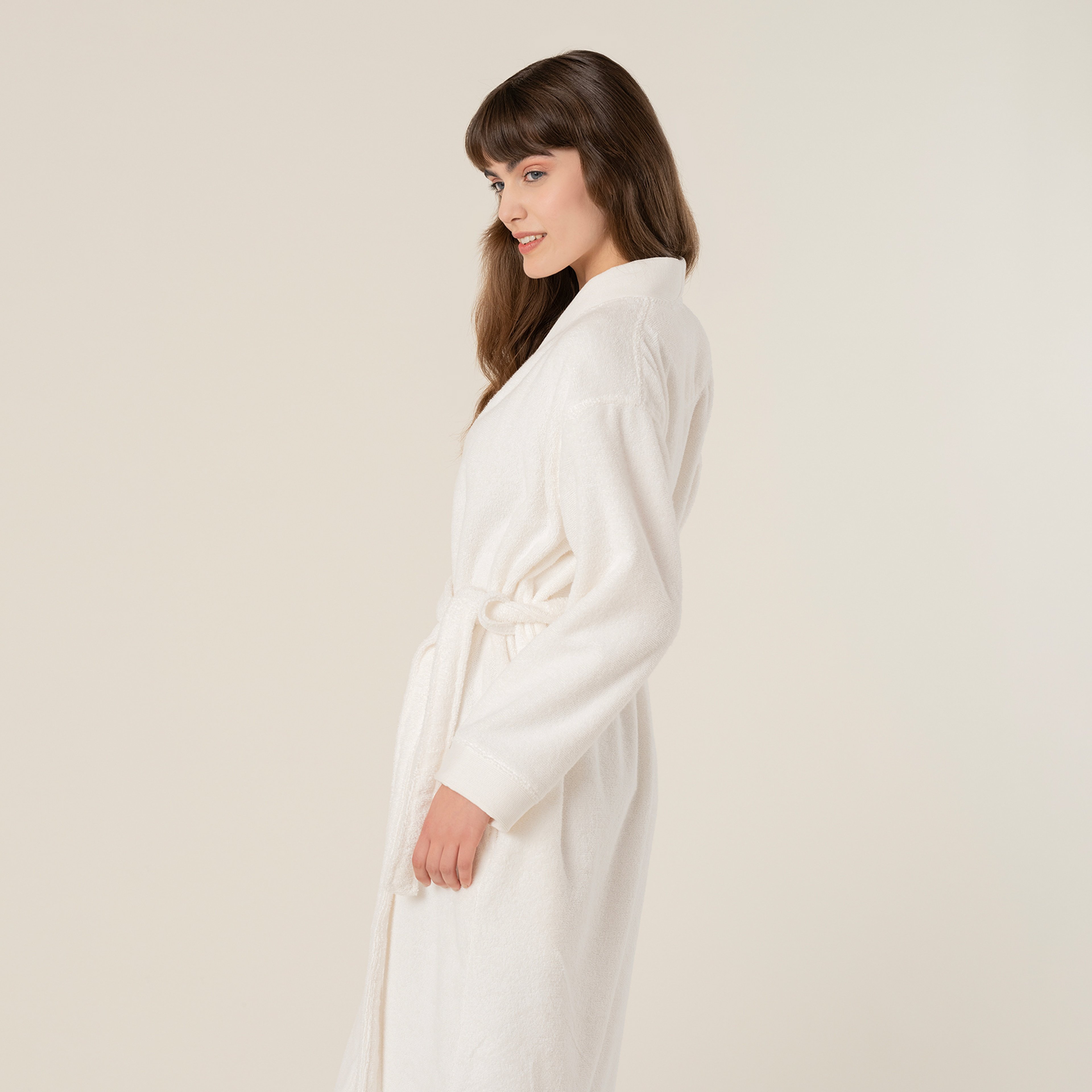 Solıd Bordürlü Pamuk %100 Pamuk Bornoz Large Beden Ekru