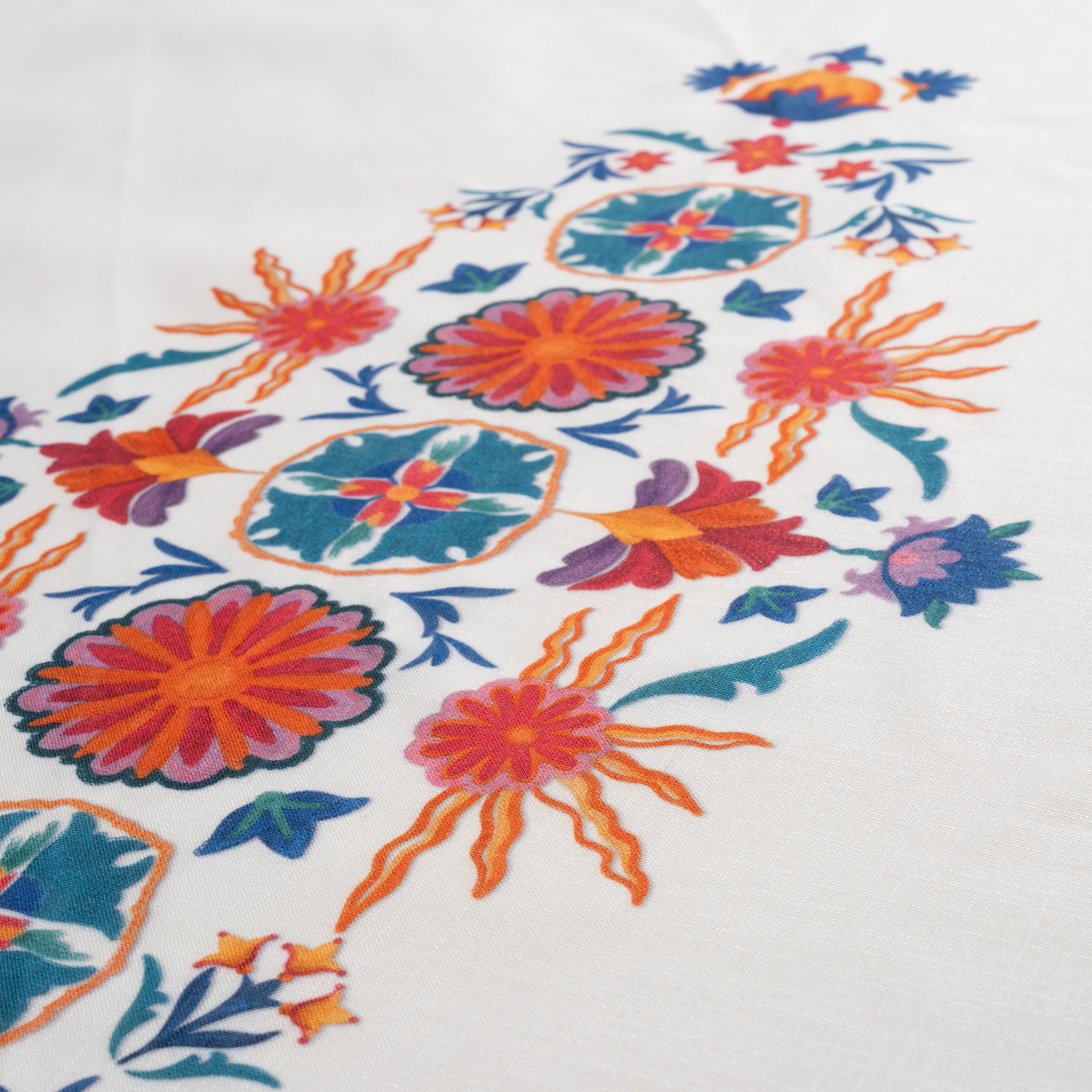 Prusa Dijital Baskılı Nakışlı Polyester %100 Polyester Masa Örtüsü 150x220 Cm Ekru