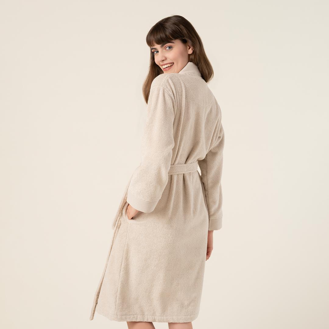 Solıd Bordürlü Pamuk %100 Pamuk Bornoz Small Beden Krem