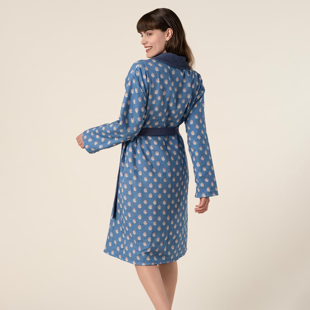 Tabea Şal Yaka Müslin Pamuk %100 Pamuk Bornoz Small Beden Mavi