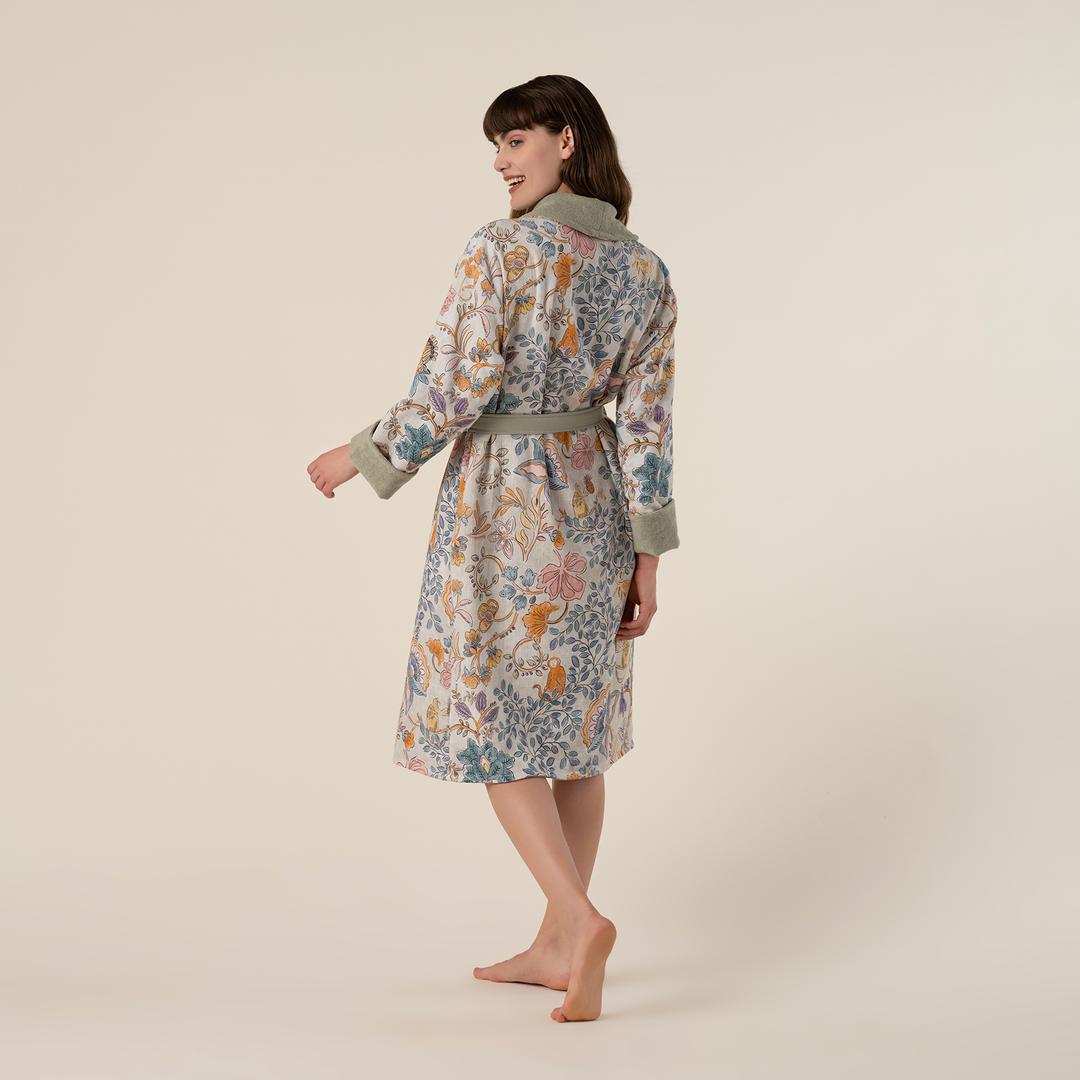 Tabea Şal Yaka Müslin Pamuk %100 Pamuk Bornoz Small Beden Yeşil