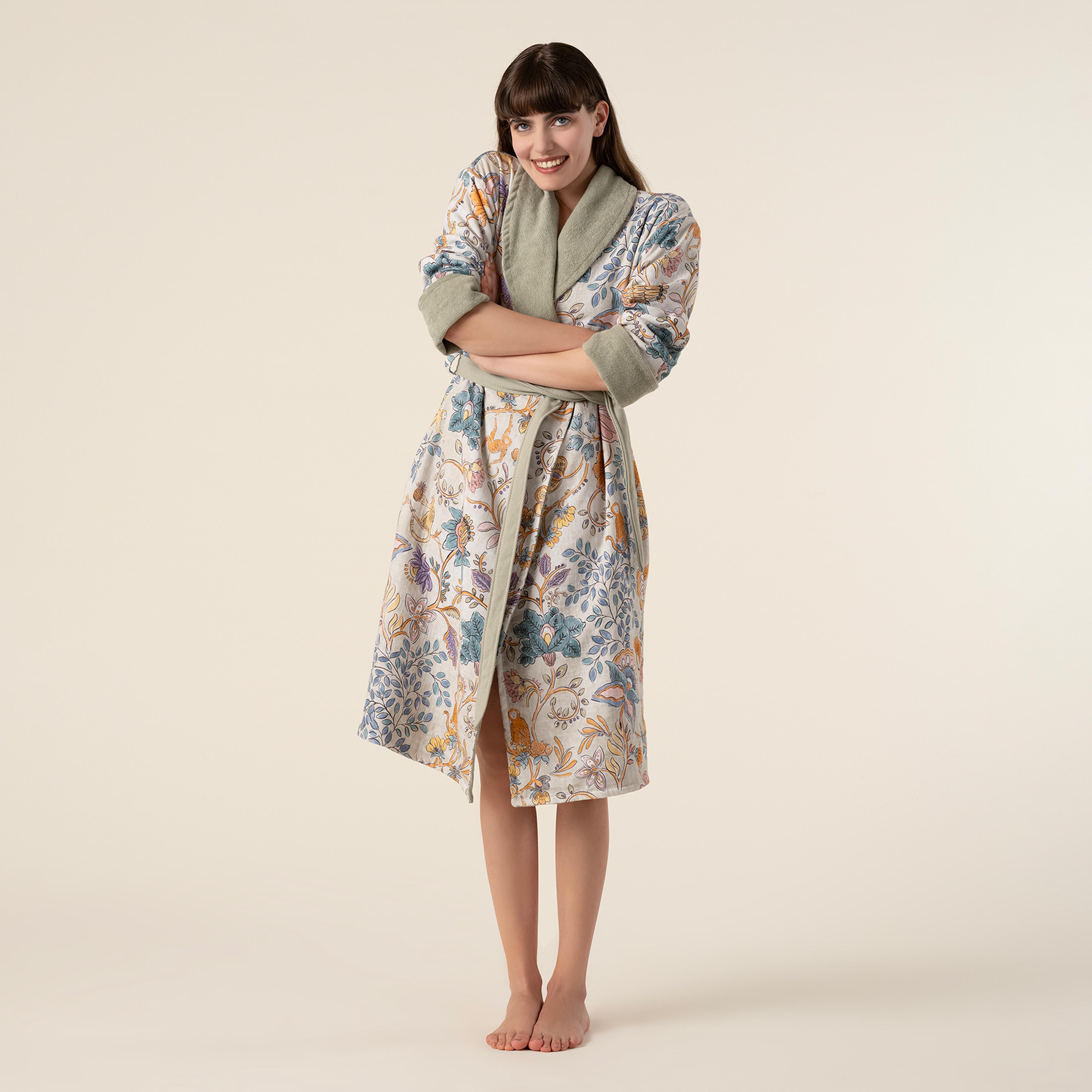 Tabea Şal Yaka Müslin %100 Pamuk Bornoz Large Beden Yeşil