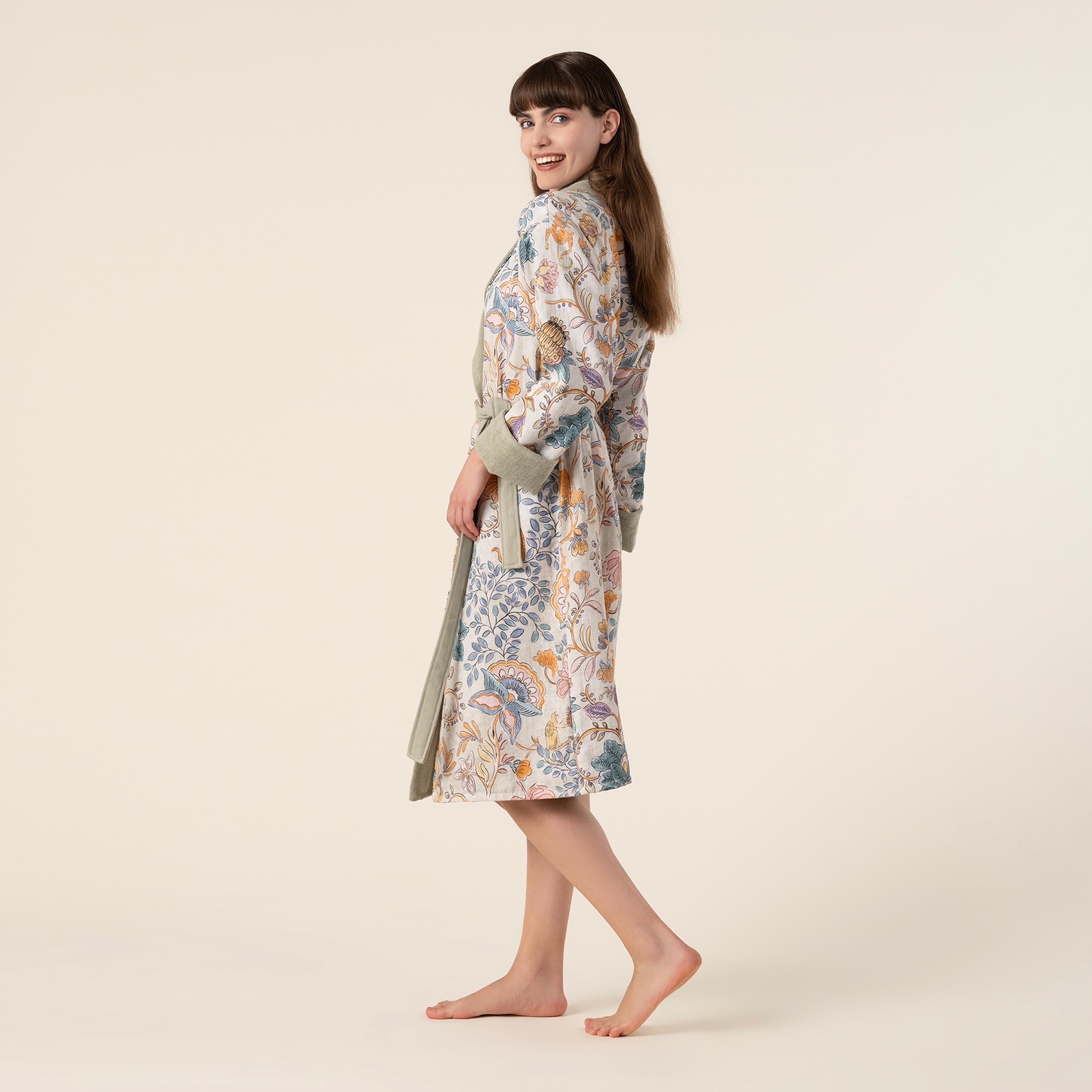 Tabea Şal Yaka Müslin %100 Pamuk Bornoz Large Beden Yeşil