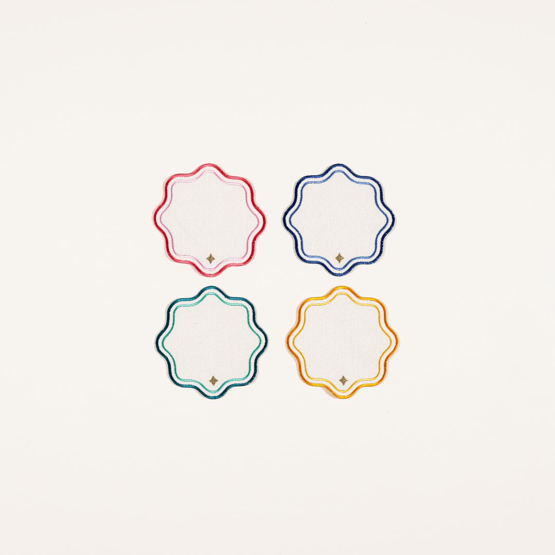 Prusa Nakışlı 4'lü Polyester %100 Polyester Bardak Altlığı 13x13 Cm Ekru