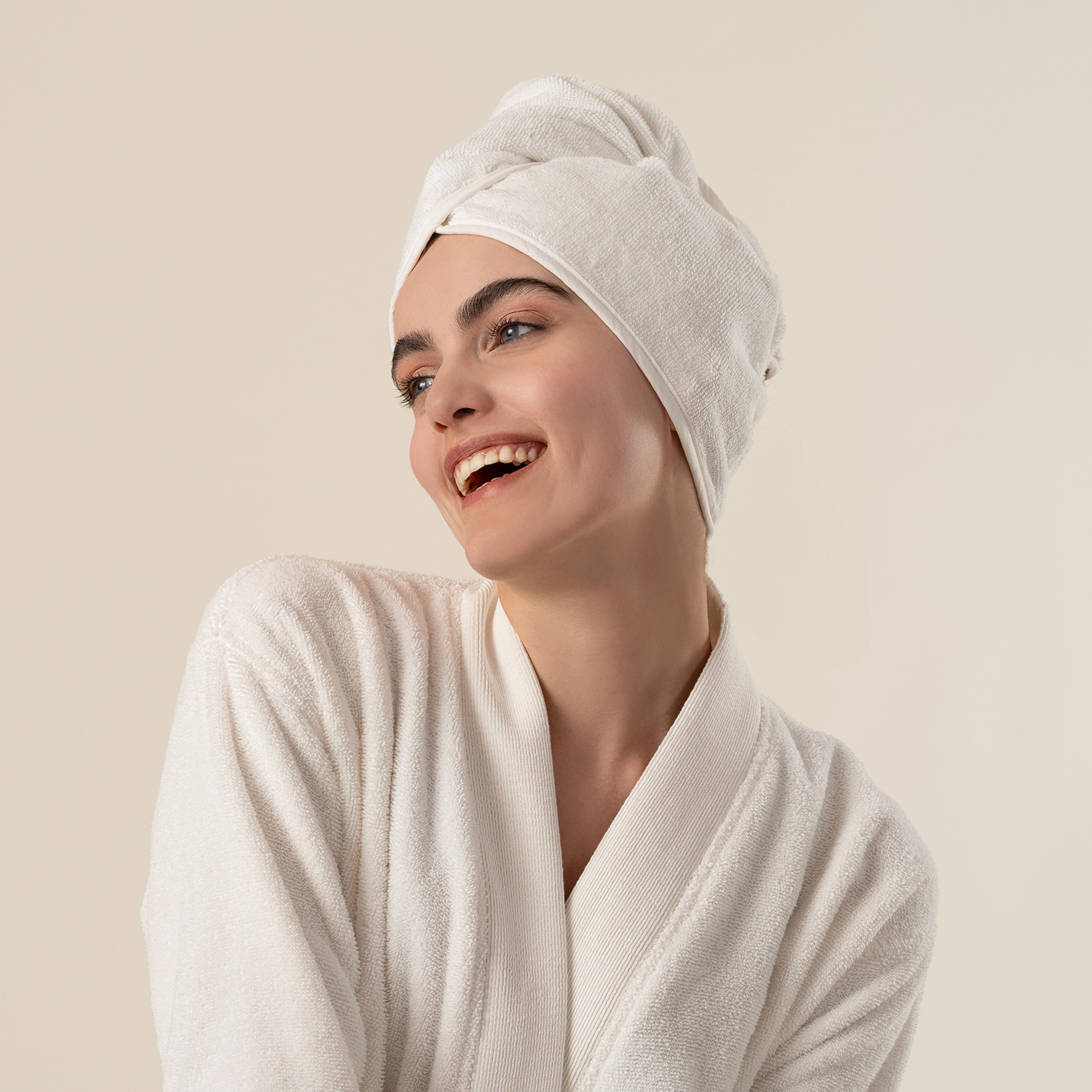 Solıd Bordürlü Pamuk %100 Pamuk Saç Havlusu Standart Beden Ekru