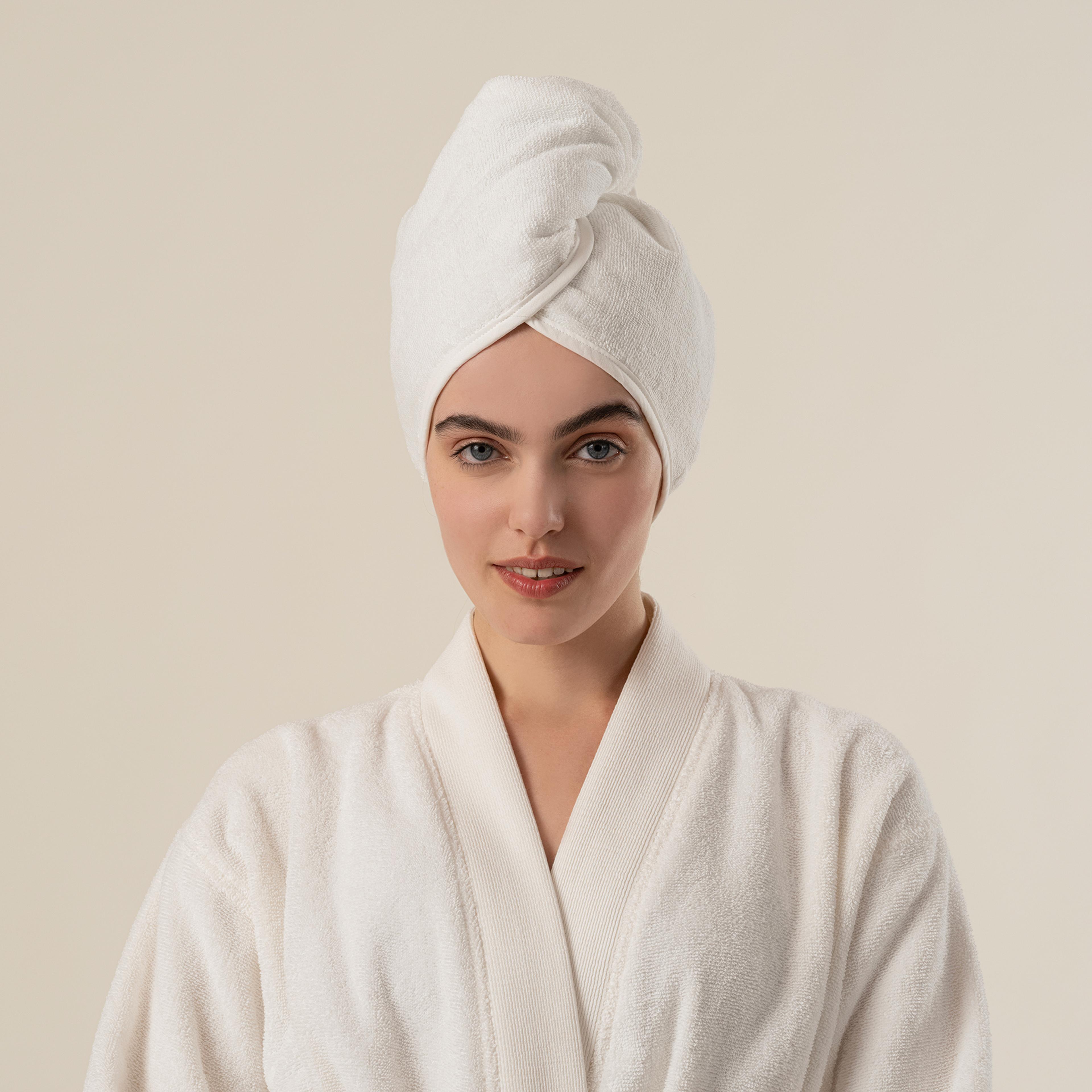 Solıd Bordürlü Pamuk %100 Pamuk Saç Havlusu Standart Beden Ekru