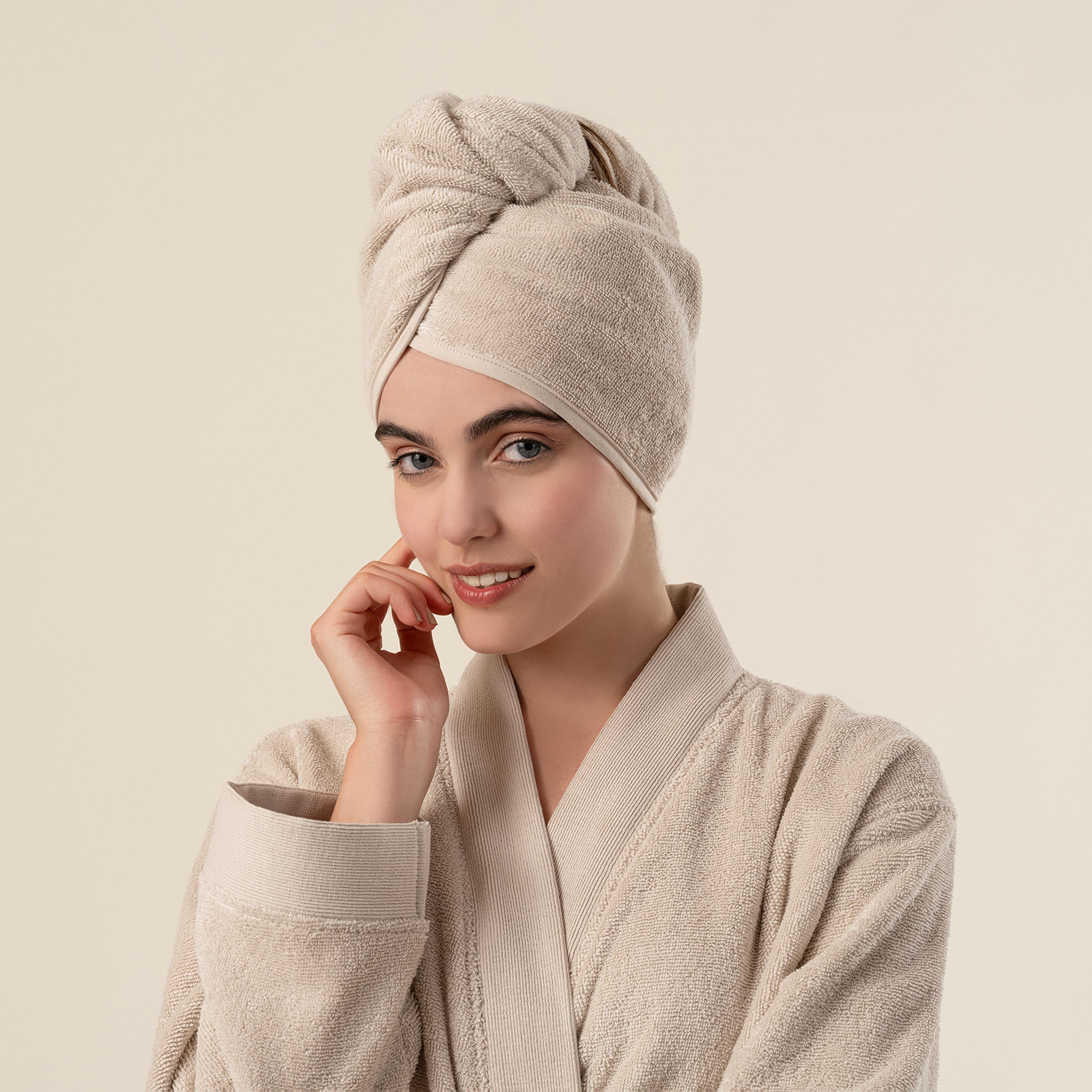 Solıd Bordürlü Pamuk %100 Pamuk Saç Havlusu Standart Beden Krem