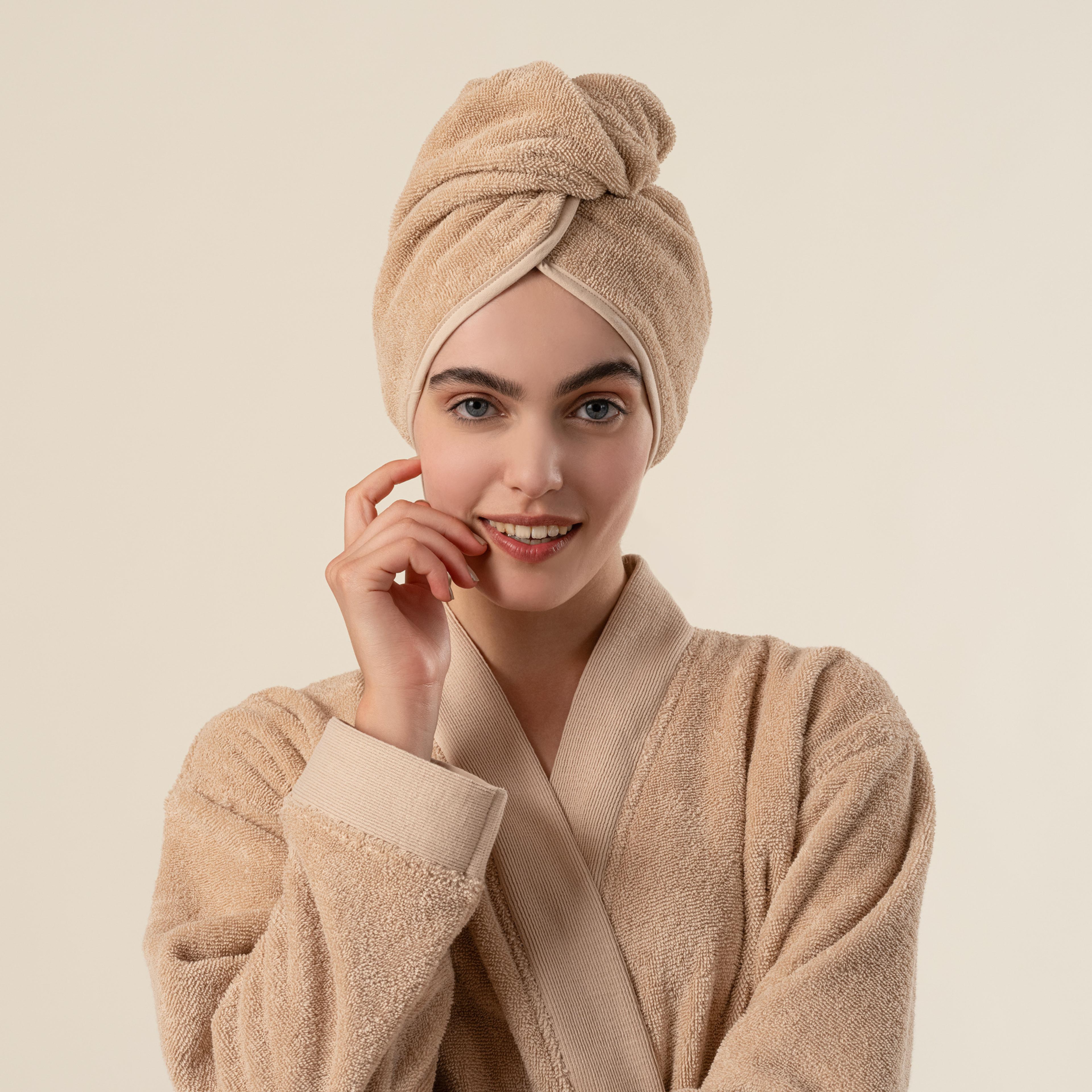 Solıd Bordürlü Pamuk %100 Pamuk Saç Havlusu Standart Beden Kum Rengı