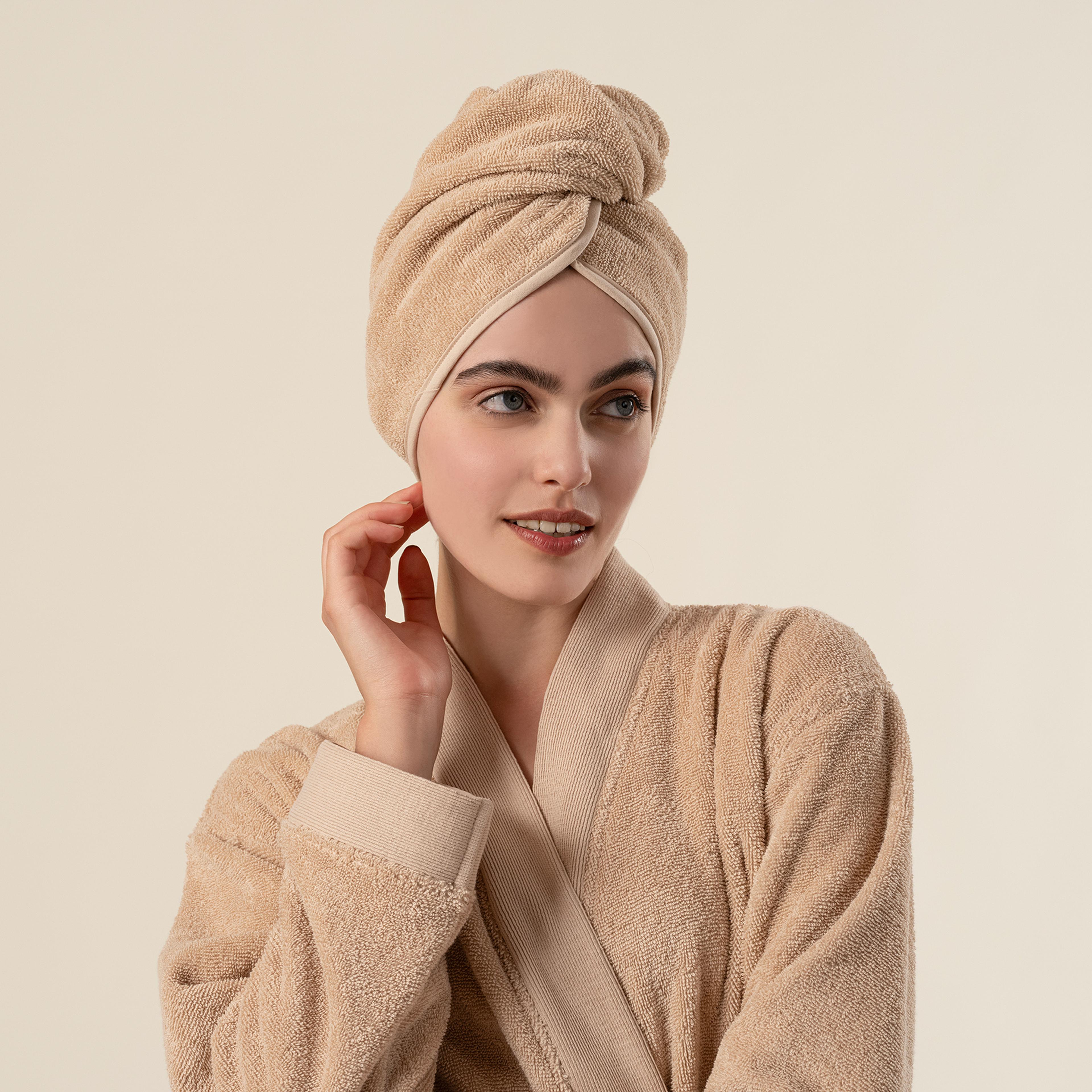 Solıd Bordürlü Pamuk %100 Pamuk Saç Havlusu Standart Beden Kum Rengı