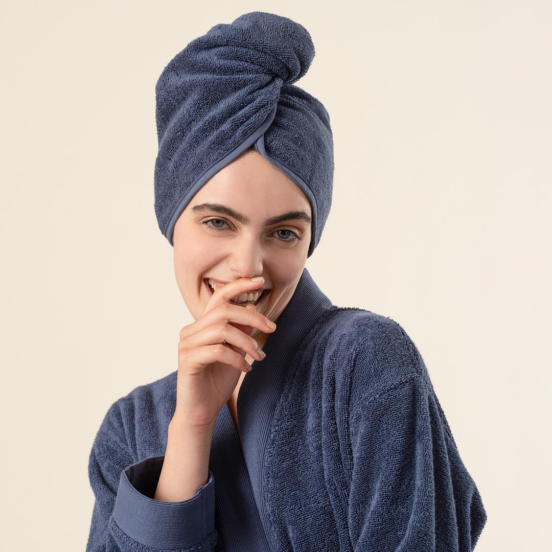 Solıd Bordürlü Pamuk %100 Pamuk Saç Havlusu Standart Beden Lacivert