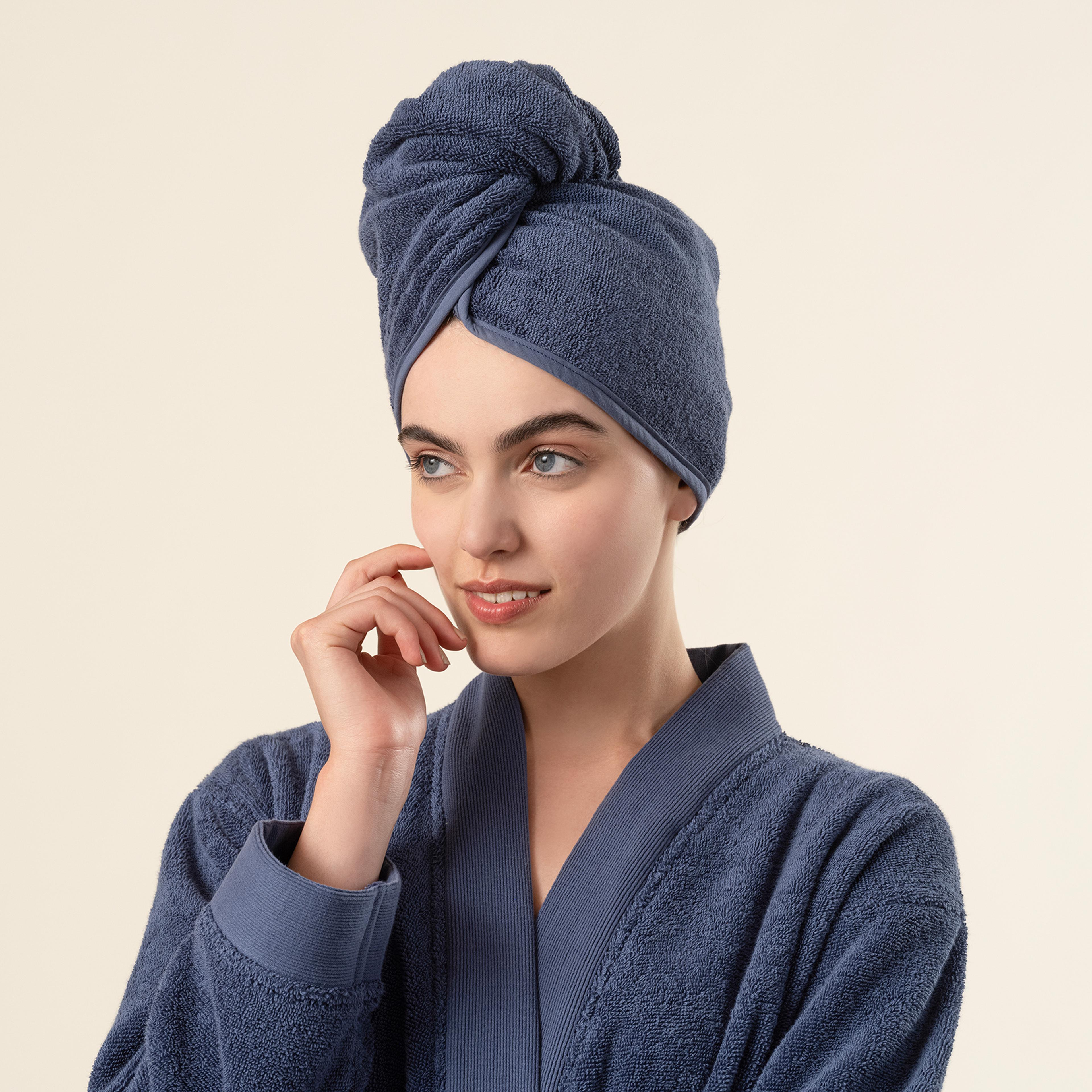 Solıd Bordürlü Pamuk %100 Pamuk Saç Havlusu Standart Beden Lacivert