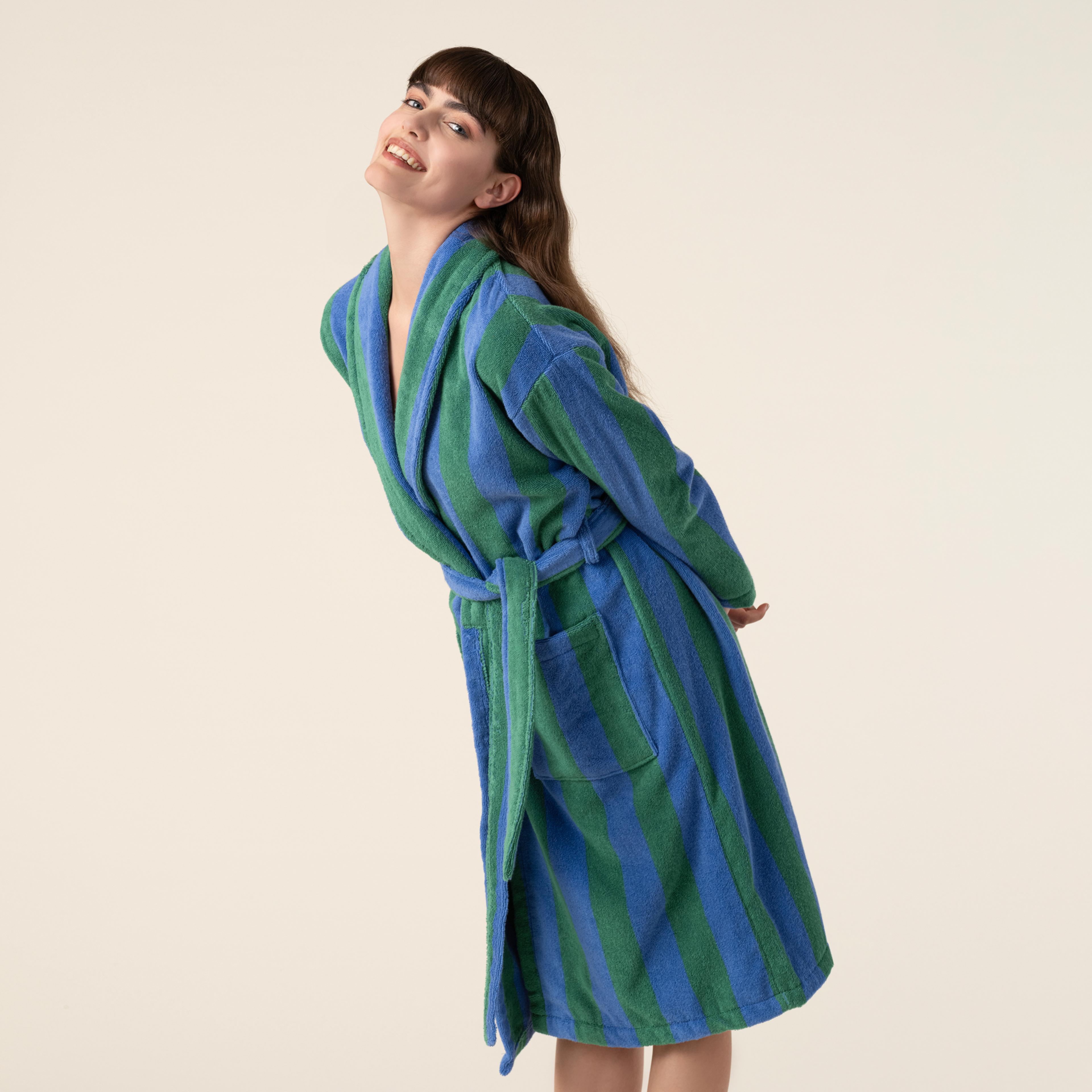 Tabea Pamuk Pamuk %100 Pamuk Bornoz Small Beden Yeşil - Mavi