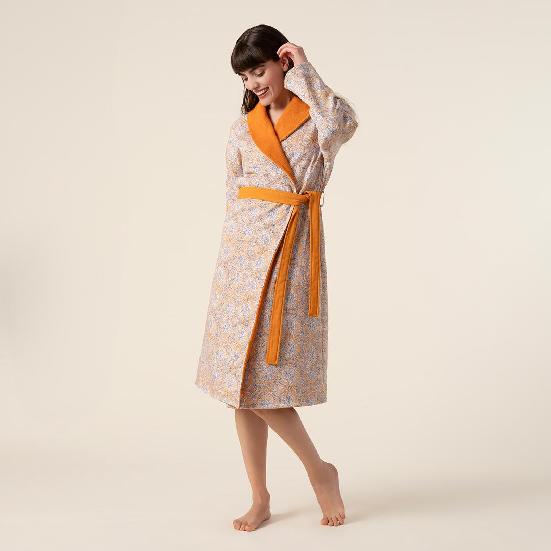 Tabea Şal Yaka Müslin Pamuk %100 Pamuk Bornoz Medıum Beden Turuncu
