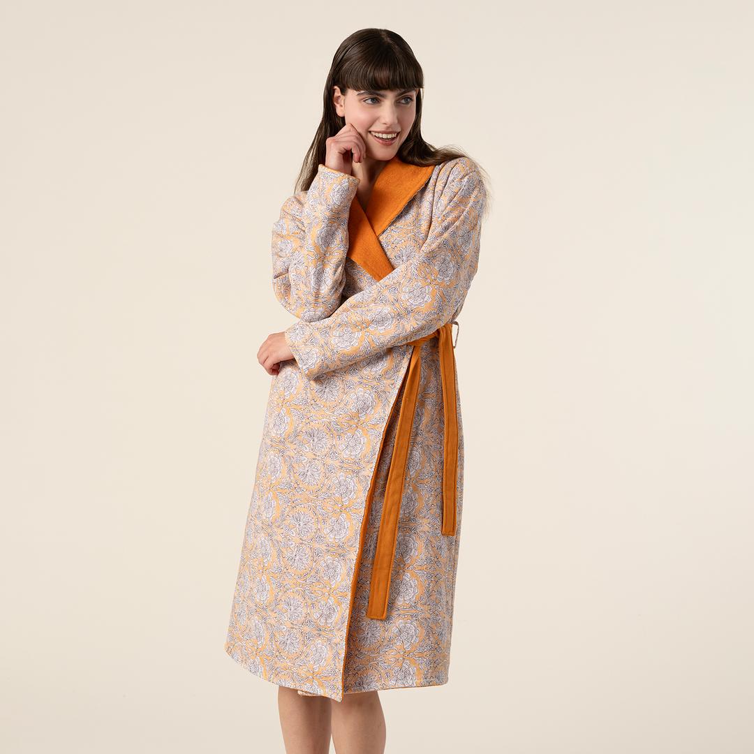 Tabea Şal Yaka Müslin Pamuk %100 Pamuk Bornoz Medıum Beden Turuncu