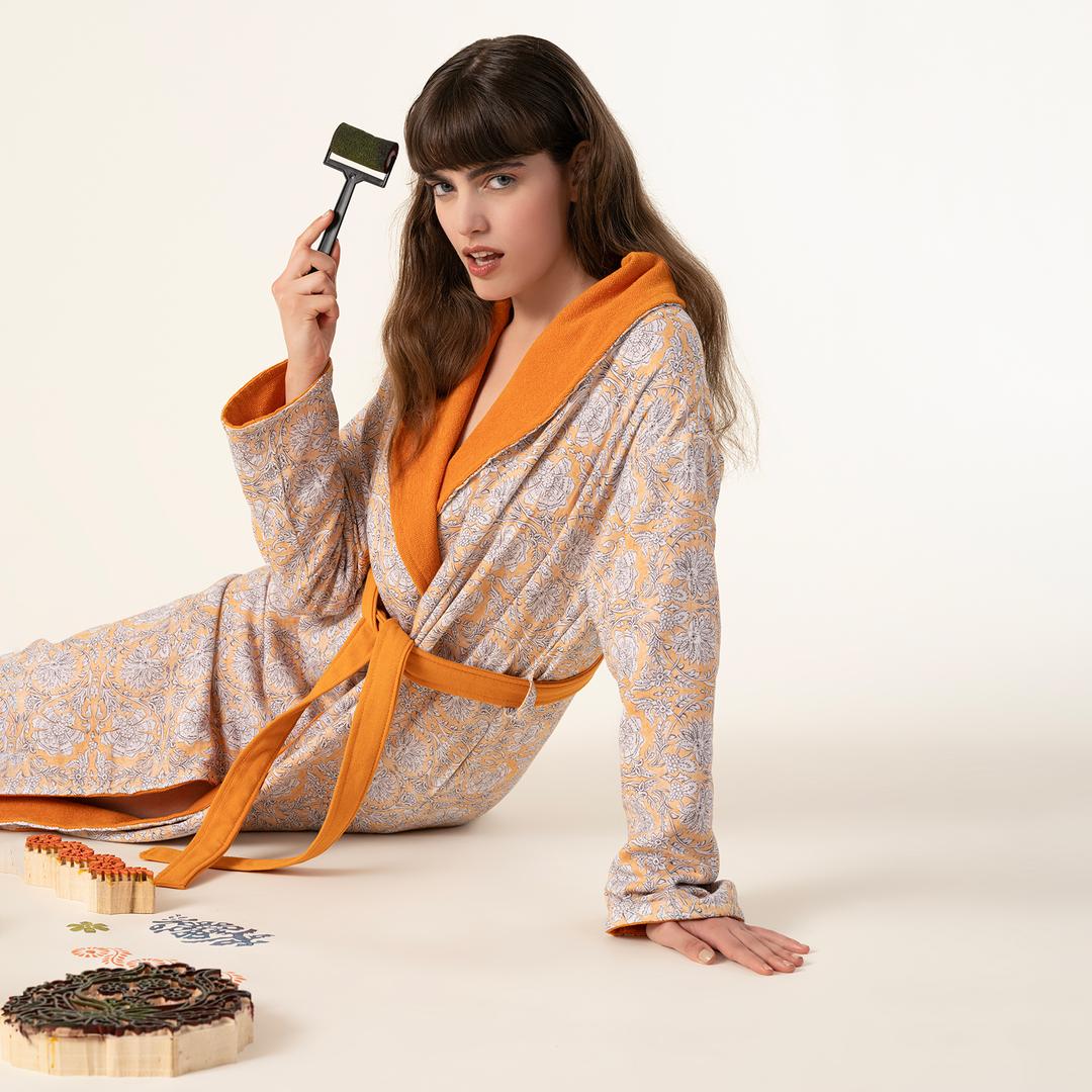 Tabea Şal Yaka Müslin Pamuk %100 Pamuk Bornoz Medıum Beden Turuncu