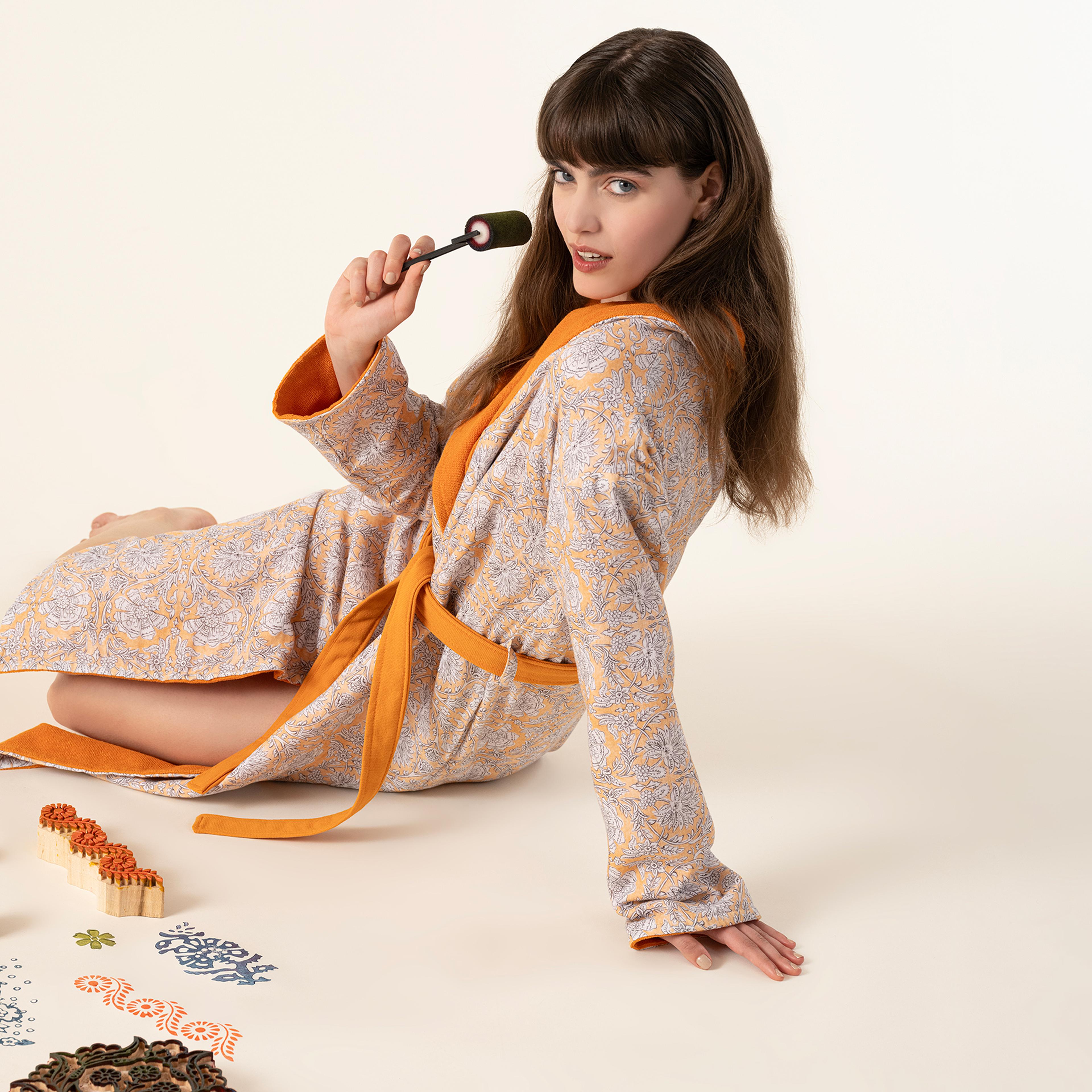 Tabea Şal Yaka Müslin Pamuk %100 Pamuk Bornoz Xlarge Beden Turuncu