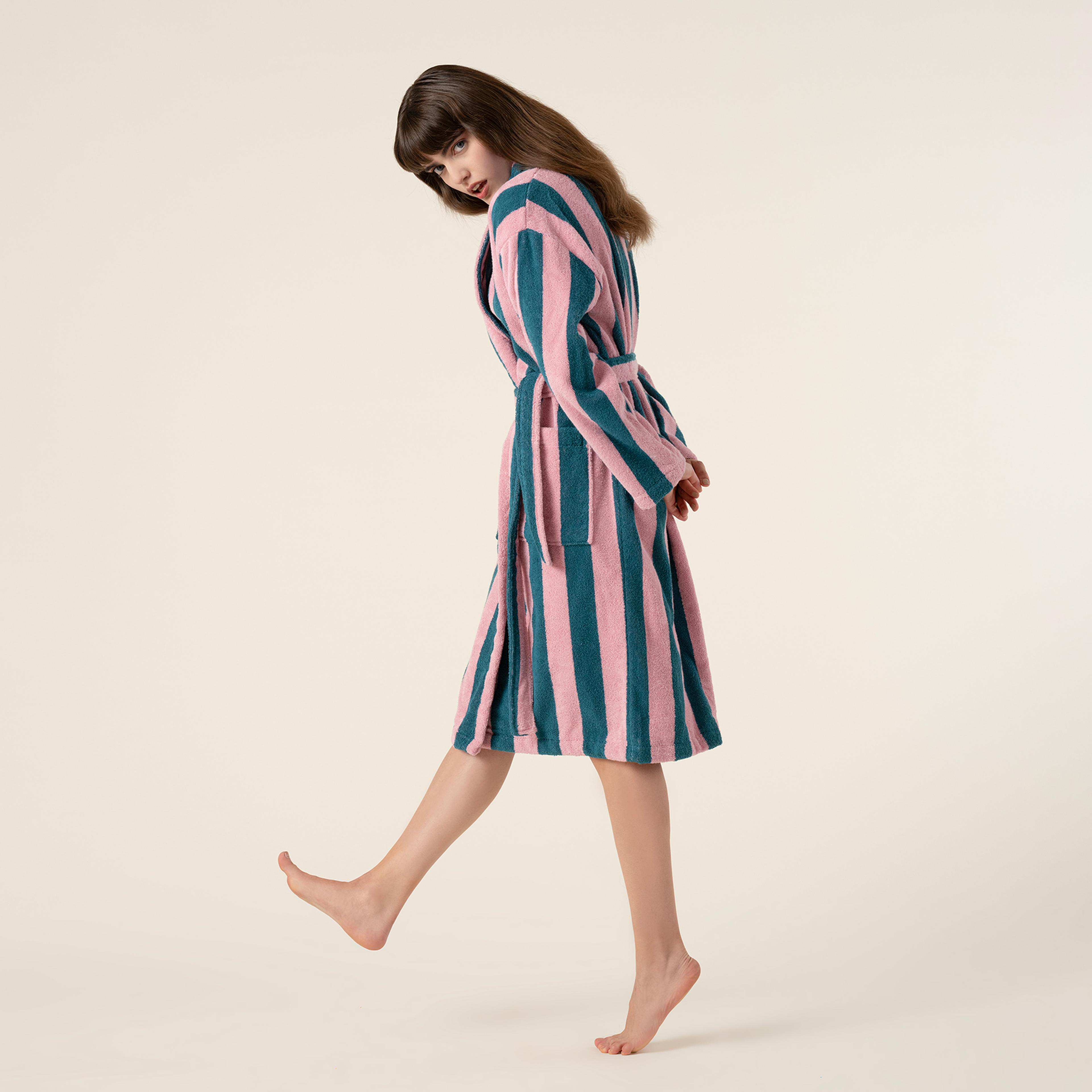 Tabea Pamuk Pamuk %100 Pamuk Bornoz Xlarge Beden Pembe - Yeşil