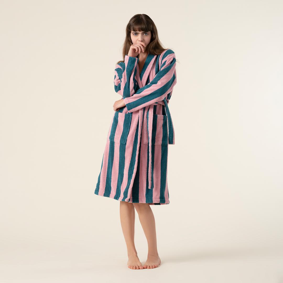 Tabea Pamuk Pamuk %100 Pamuk Bornoz Small Beden Pembe - Yeşil