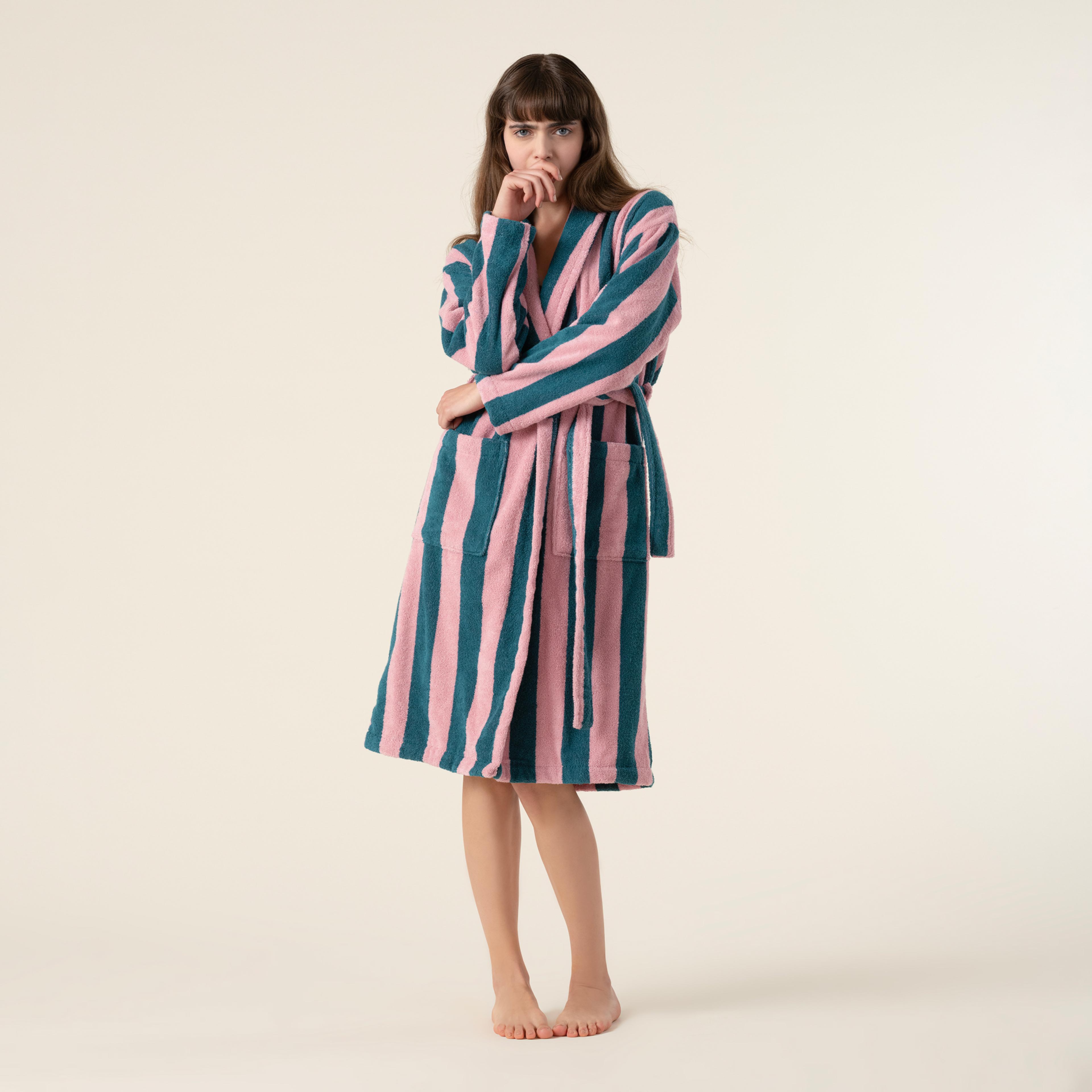 Tabea Pamuk Pamuk %100 Pamuk Bornoz Small Beden Pembe - Yeşil