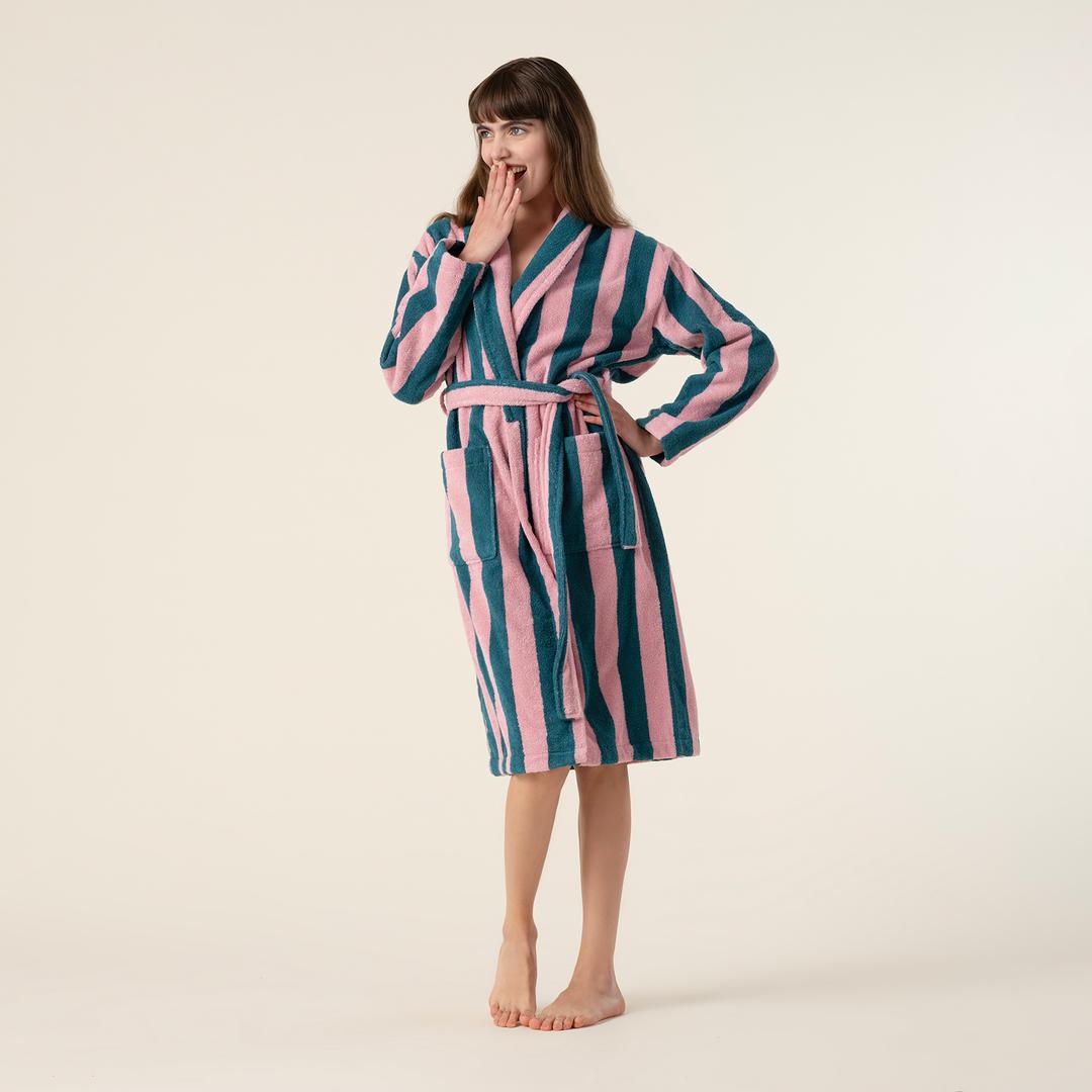Tabea Pamuk Pamuk %100 Pamuk Bornoz Small Beden Pembe - Yeşil