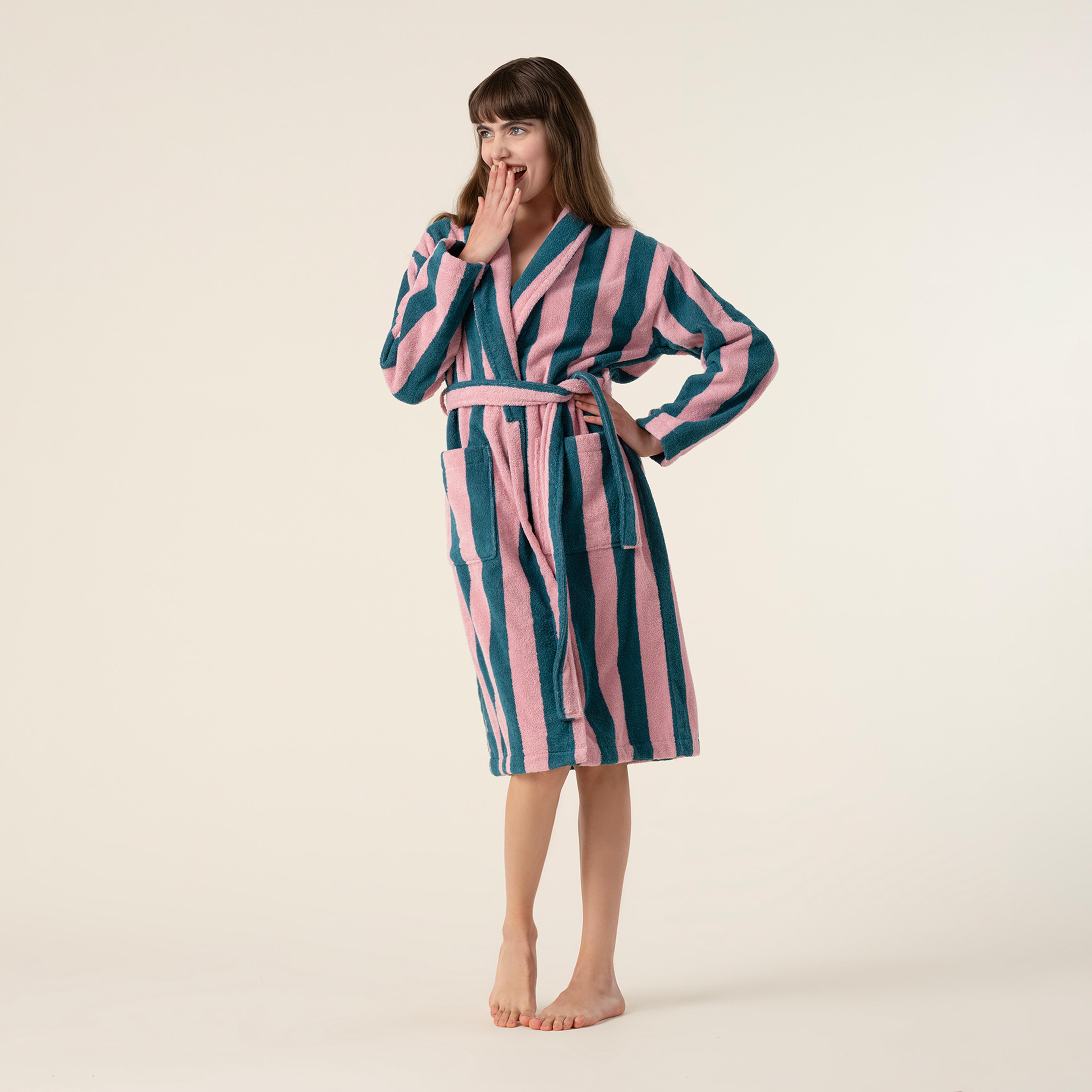 Tabea Pamuk Pamuk %100 Pamuk Bornoz Small Beden Pembe - Yeşil