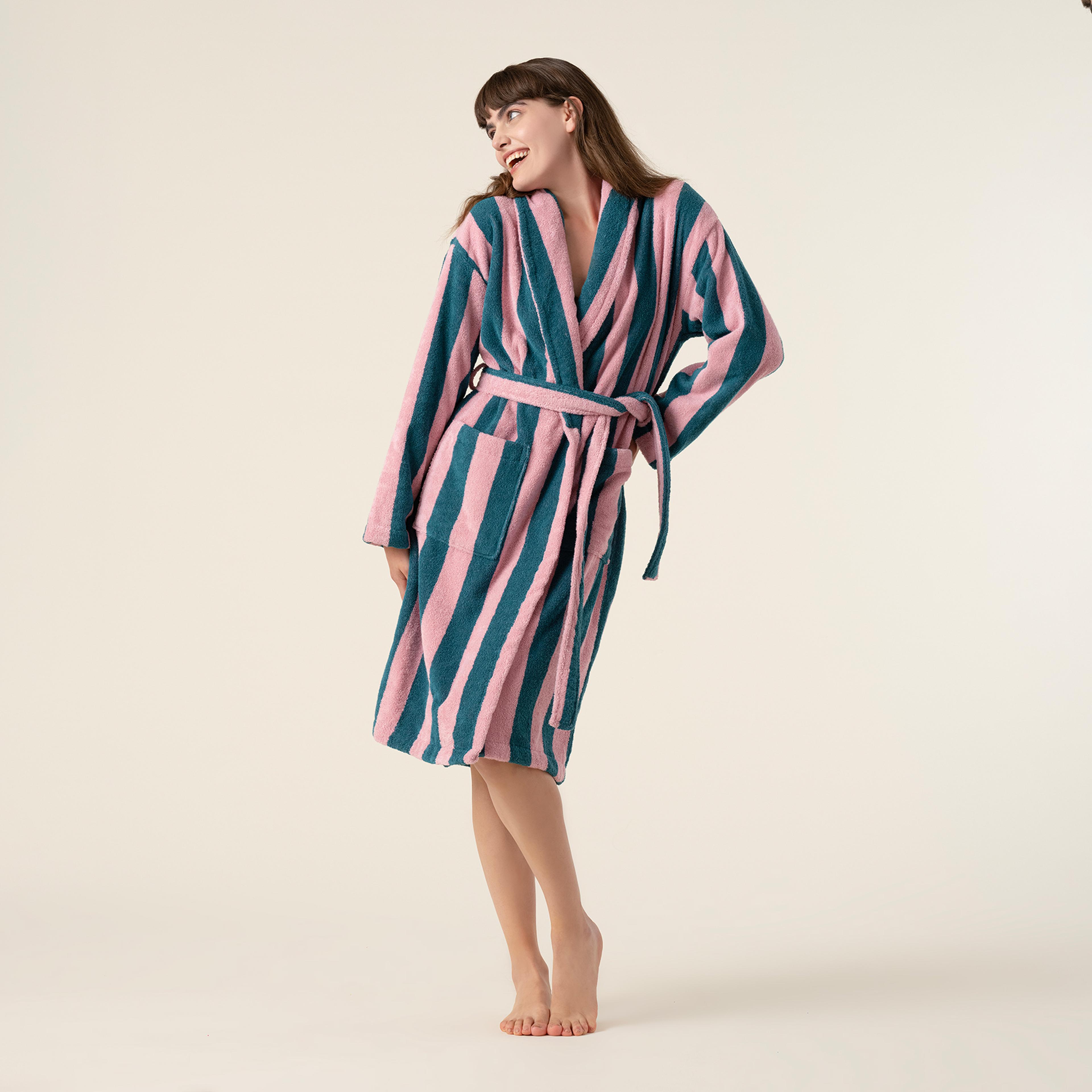 Tabea Pamuk Pamuk %100 Pamuk Bornoz Small Beden Pembe - Yeşil