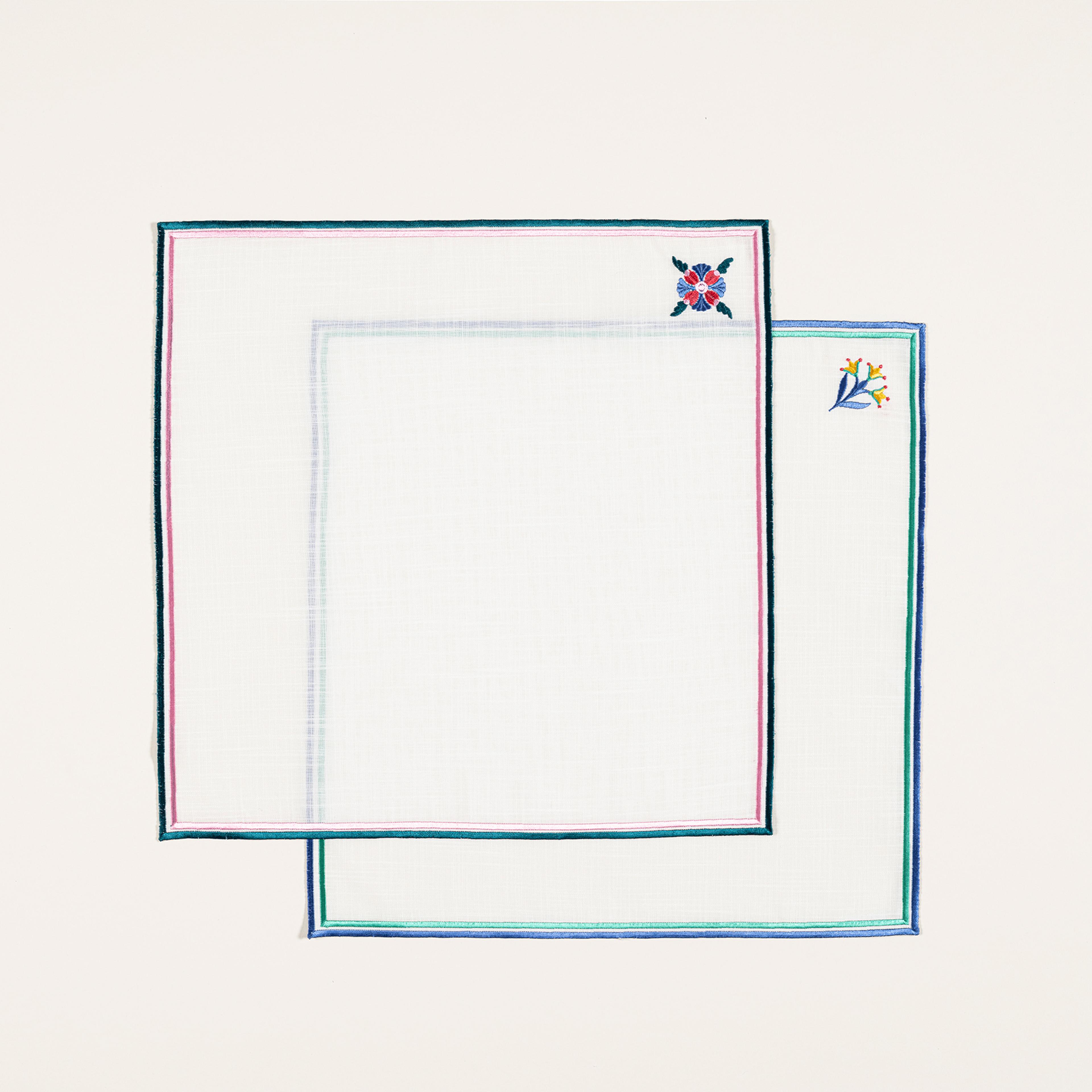 Prusa Nakışlı 2'li Polyester %100 Polyester Peçete 40x40 Cm Pembe - Yeşil