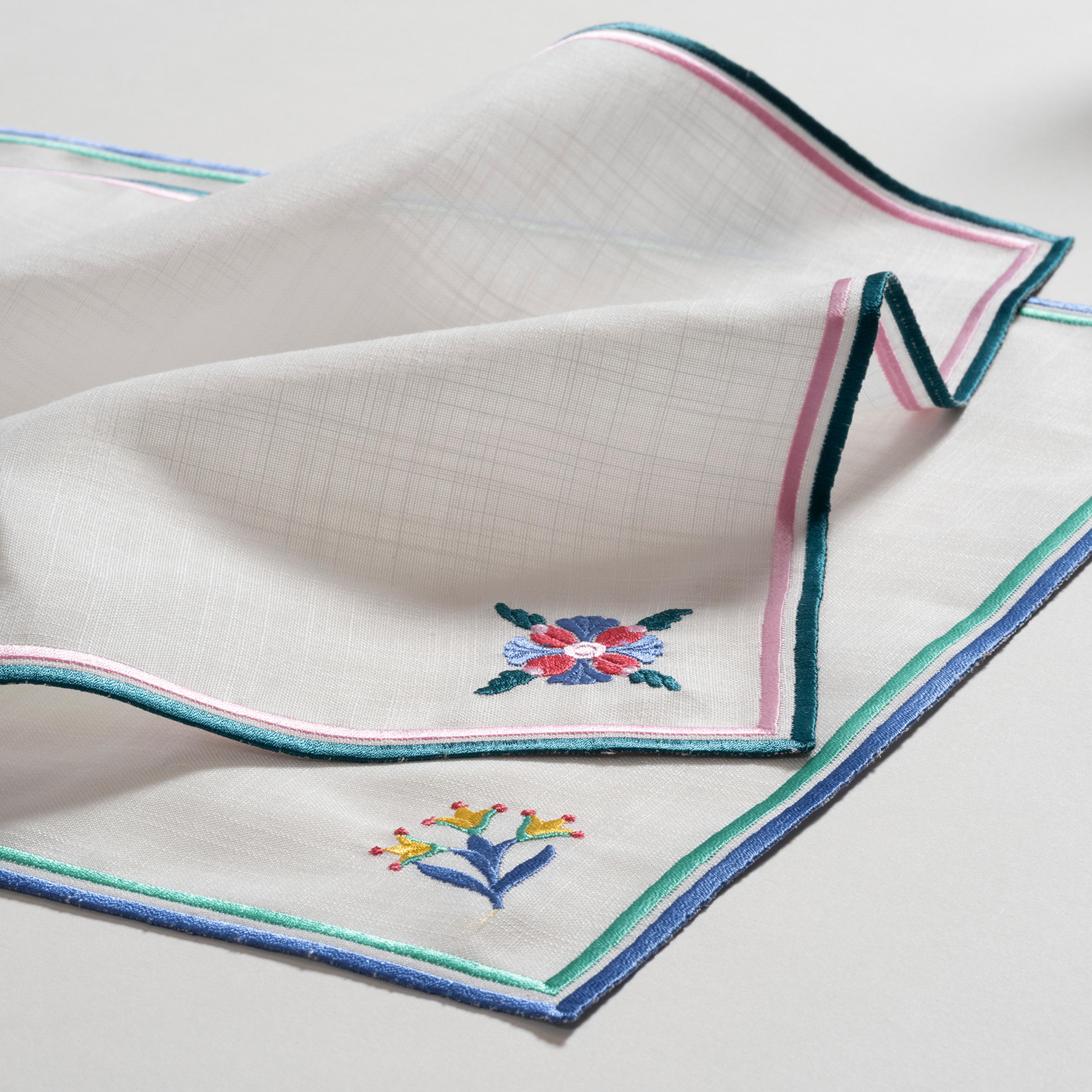 Prusa Nakışlı 2'li Polyester %100 Polyester Peçete 40x40 Cm Pembe - Yeşil