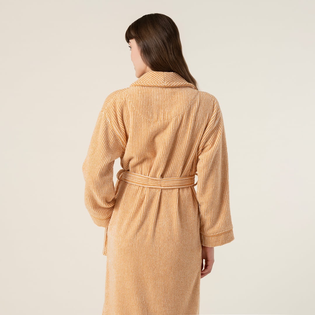 Solıd İplik Boyalı Çizgili Pamuk %100 Pamuk Bornoz Xlarge Beden Natürel-tarçın