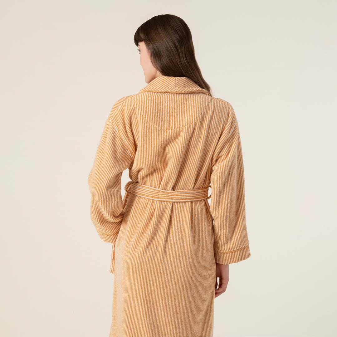 Solıd İplik Boyalı Çizgili Pamuk %100 Pamuk Bornoz Small Beden Natürel - Tarçın