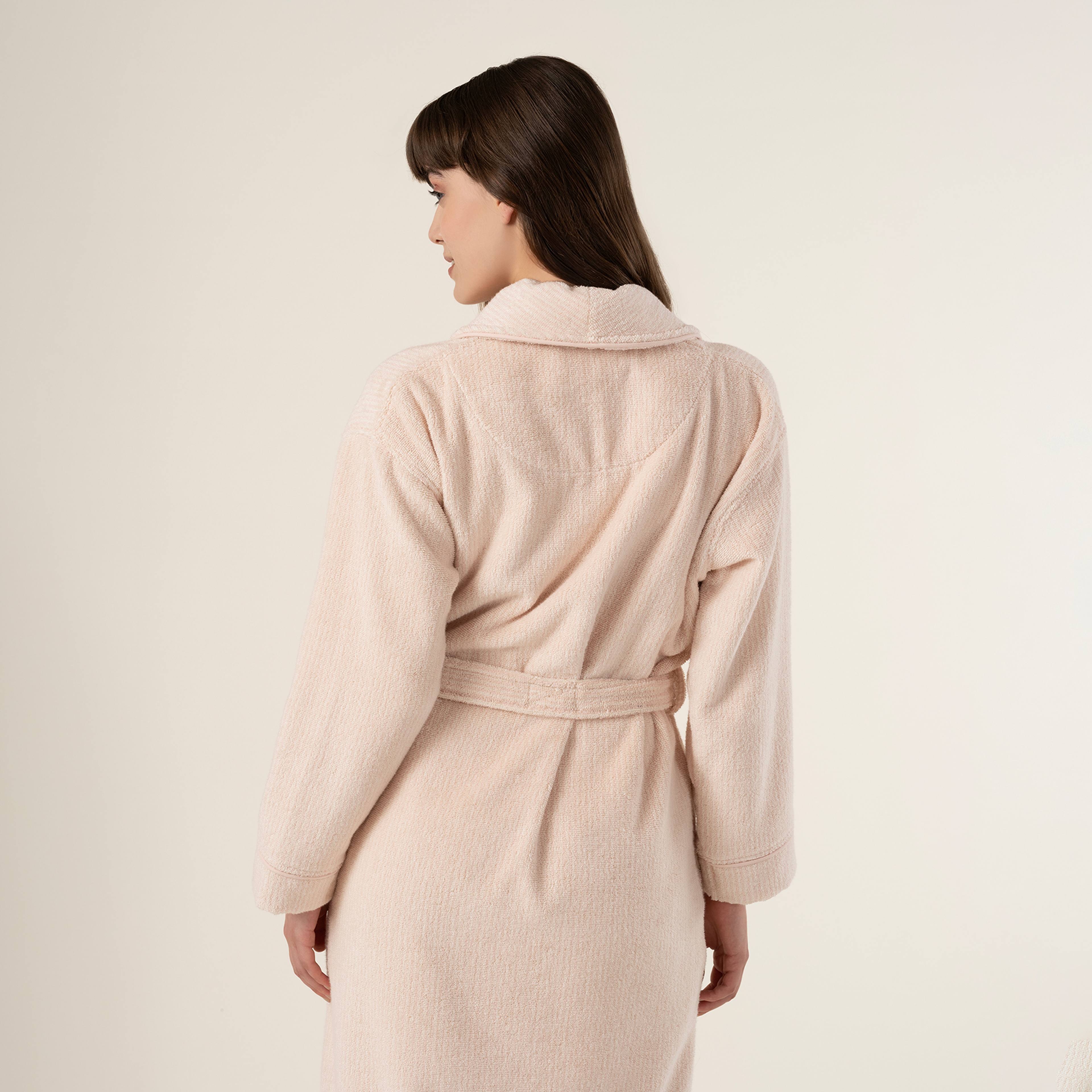 Solıd İplik Boyalı Çizgili Pamuk %100 Pamuk Bornoz Medıum Beden Natürel - Pembe