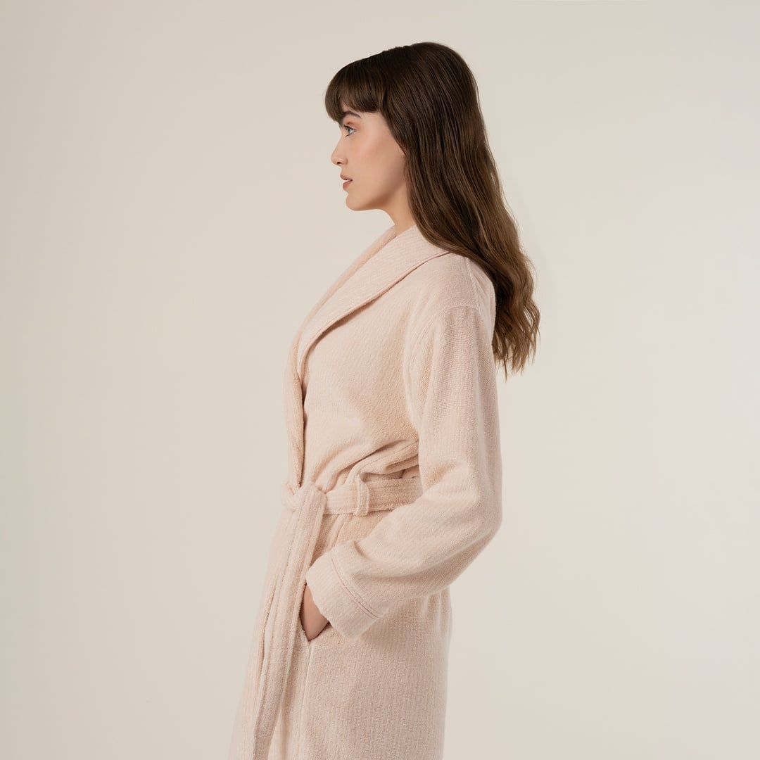 Solıd İplik Boyalı Çizgili Pamuk %100 Pamuk Bornoz Xlarge Beden Natürel-pembe