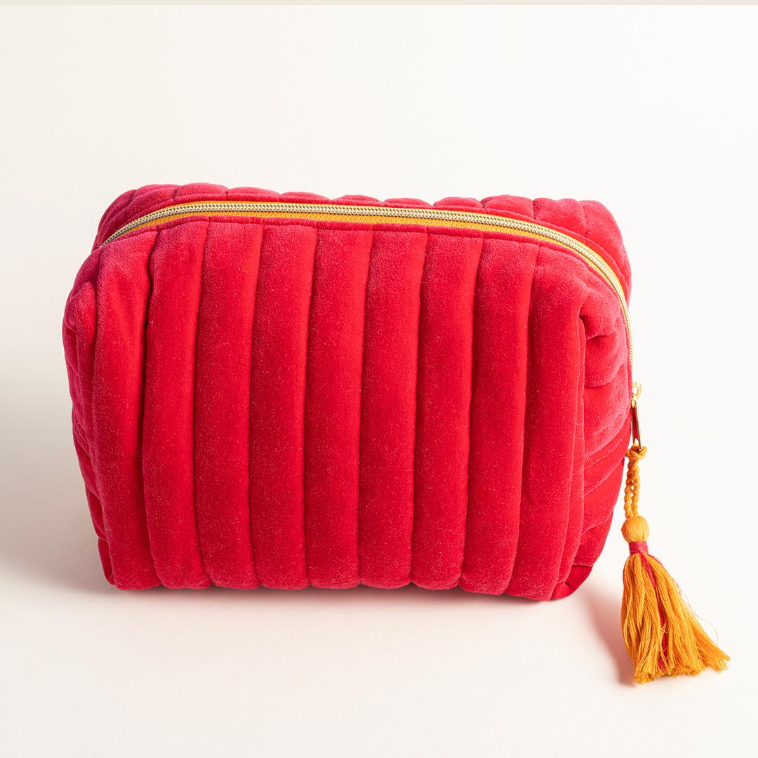 Delhı Kadife Büyük Boy %100 Pamuk Makyaj Çantası 25x16x10 Cm Fuşya