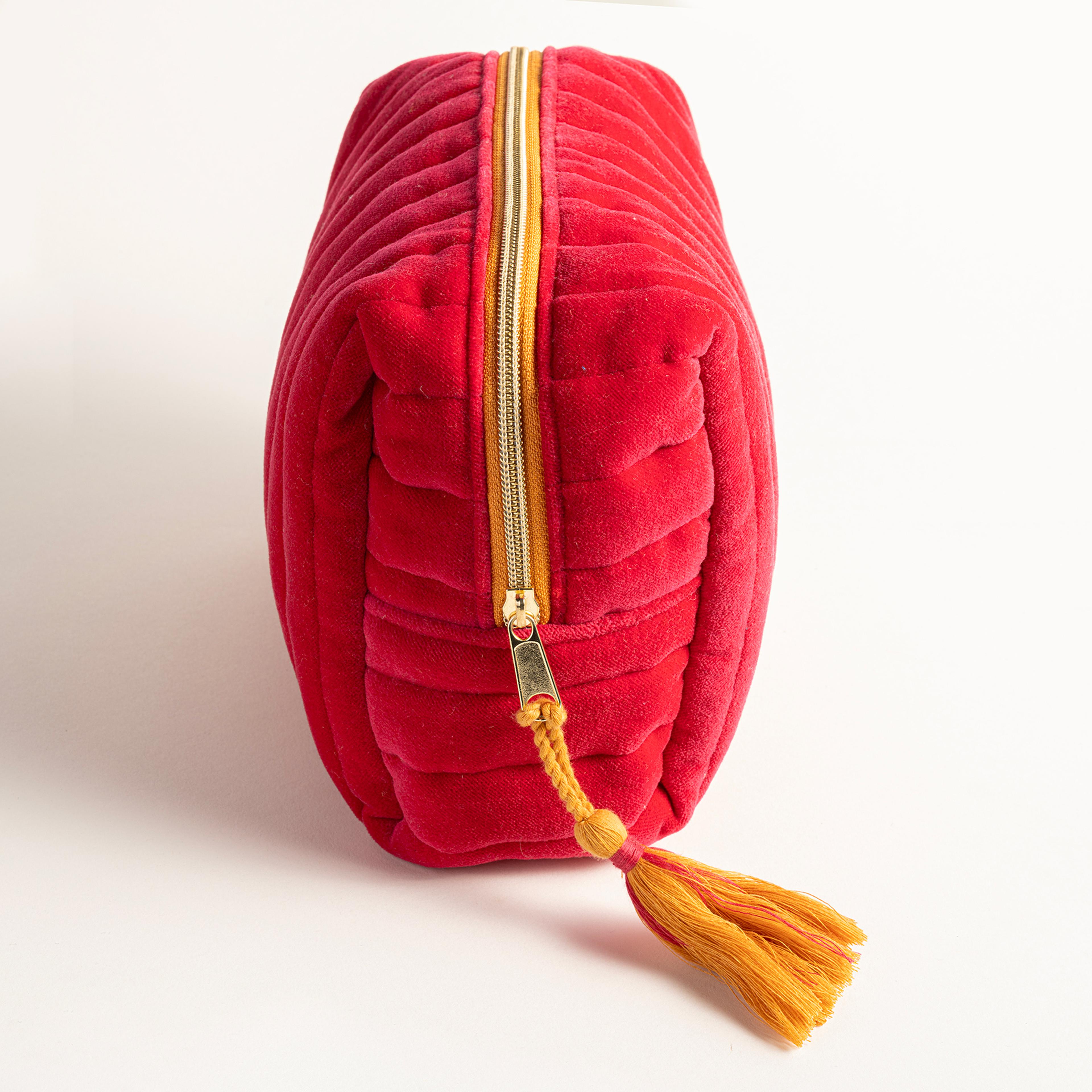 Delhı Kadife Büyük Boy %100 Pamuk Makyaj Çantası 25x16x10 Cm Fuşya