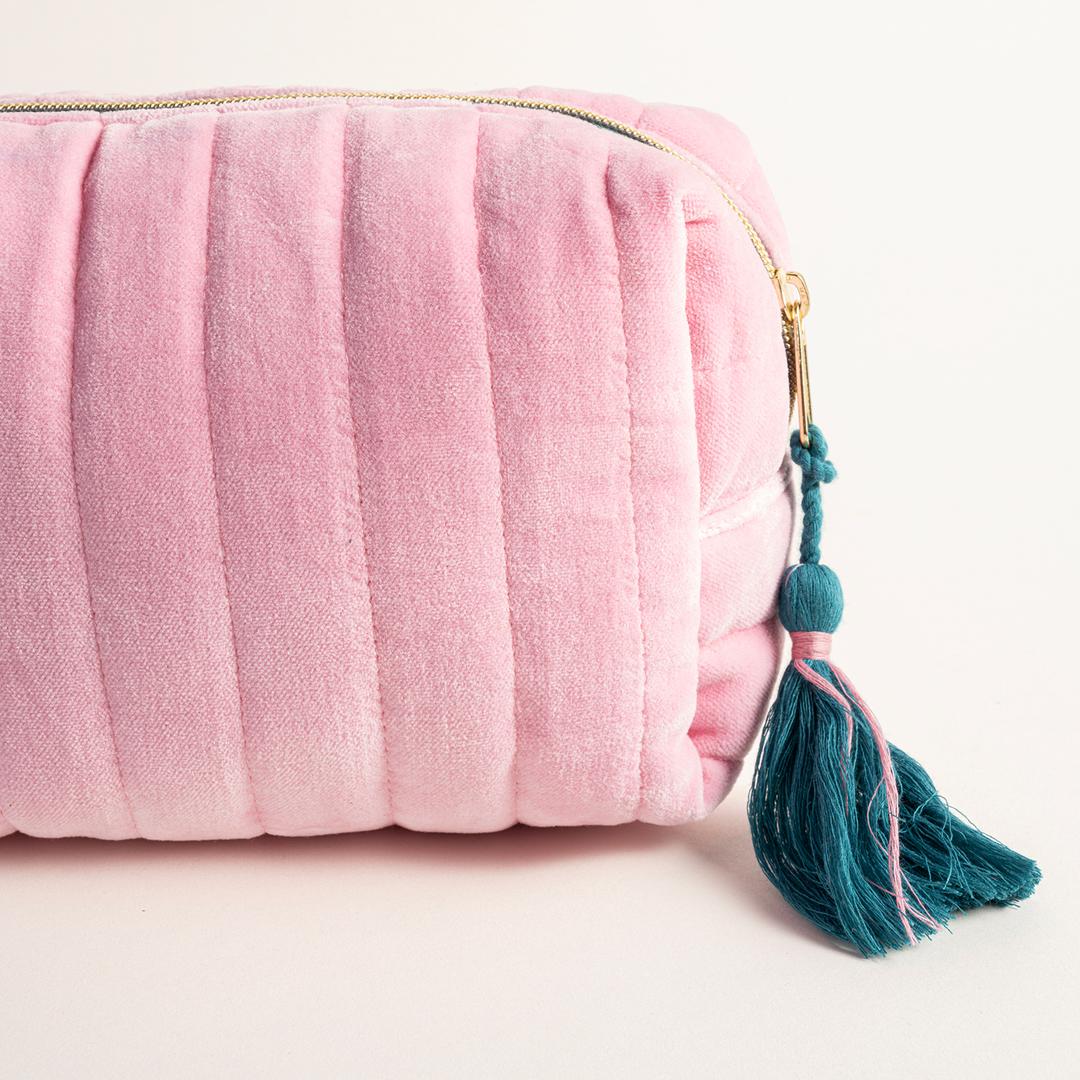 Delhı Kadife Küçük Boy %100 Pamuk Makyaj Çantası 19.5x12x9 Cm Pembe