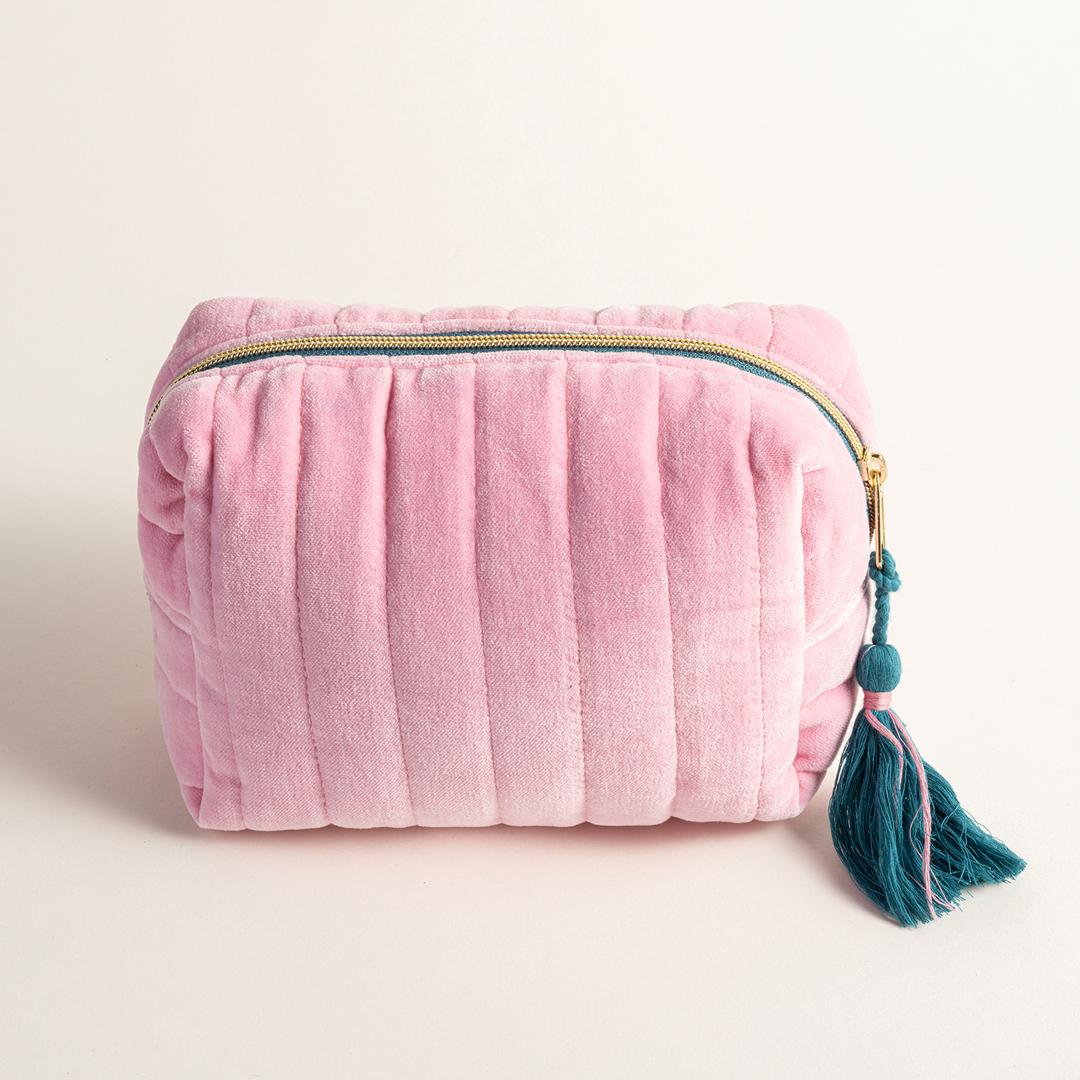 Delhı Kadife Küçük Boy %100 Pamuk Makyaj Çantası 19.5x12x9 Cm Pembe