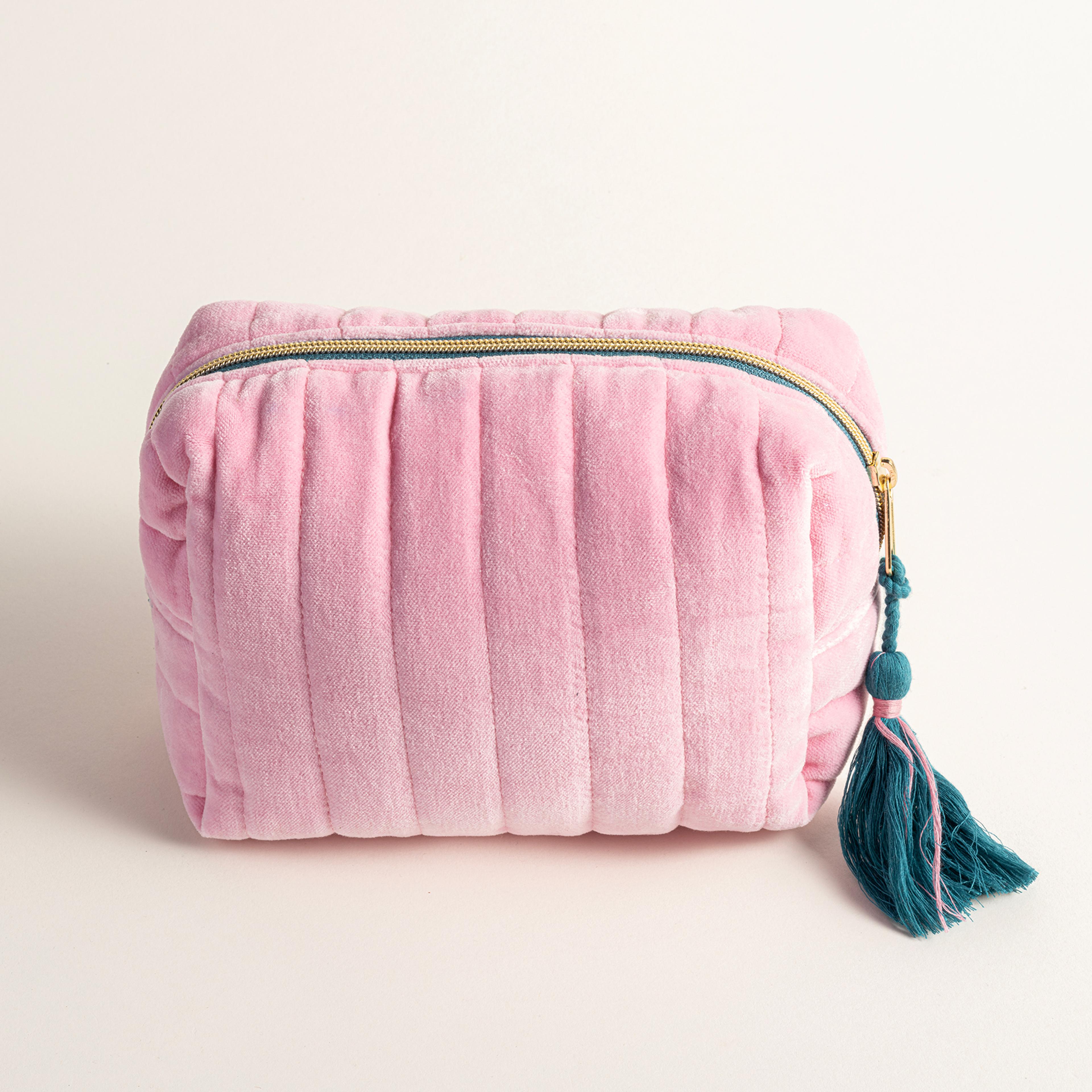 Delhı Kadife Küçük Boy %100 Pamuk Makyaj Çantası 19.5x12x9 Cm Pembe