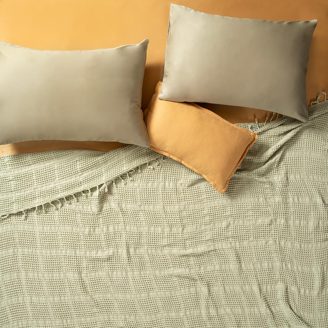 Solıd Çift Kişilik Tencel - Cotton Tencel Pamuk Pike 200x220 Cm Yeşil