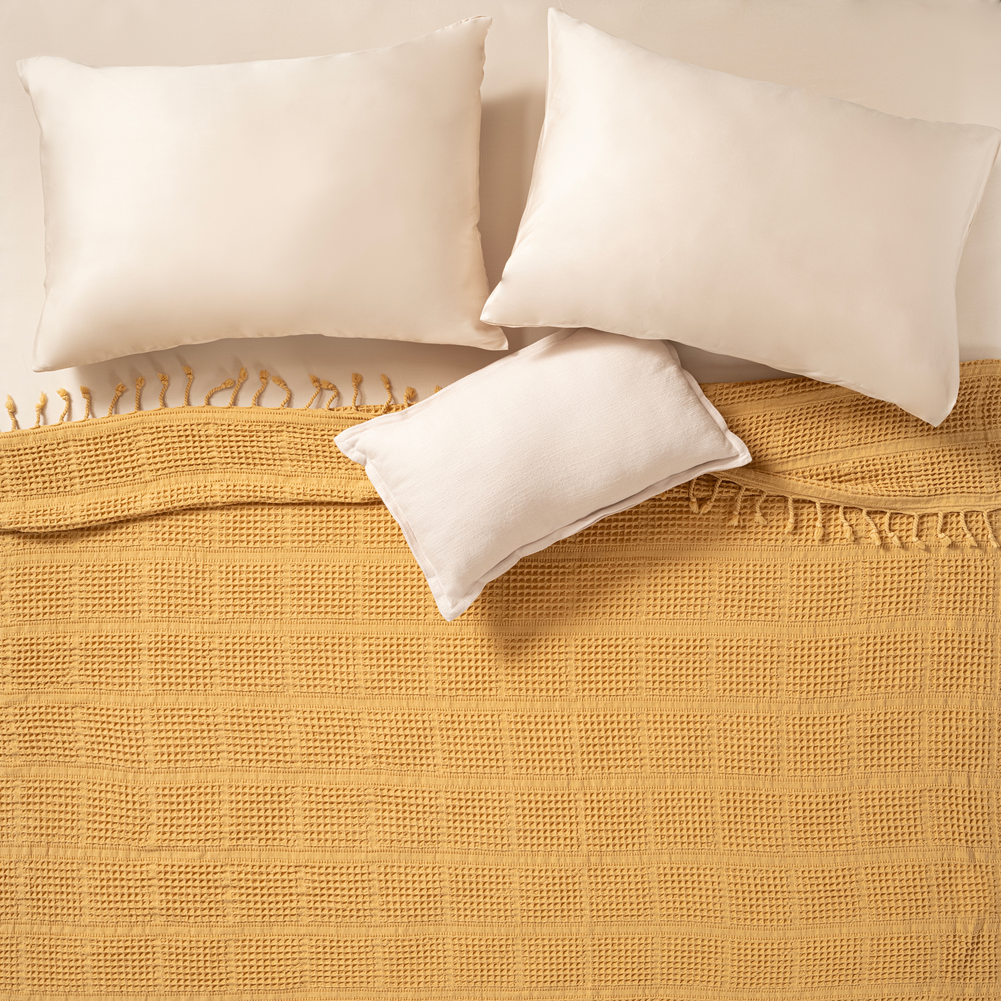 Solıd Çift Kişilik Tencel - Cotton Tencel Pamuk Pike 200x220 Cm Sarı