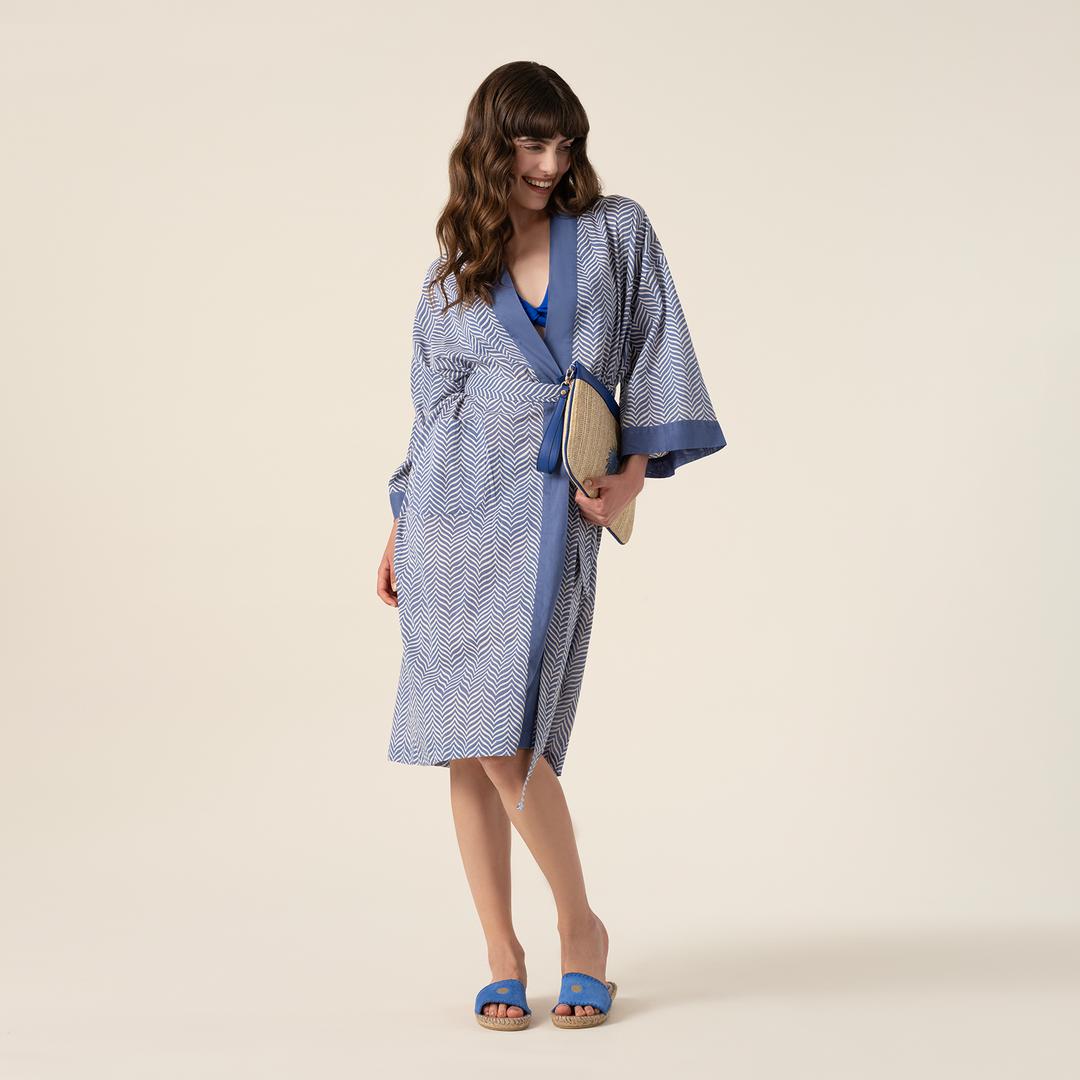 Gaya Baskılı %100 Pamuk Kimono Small-medıum Beden Mavi